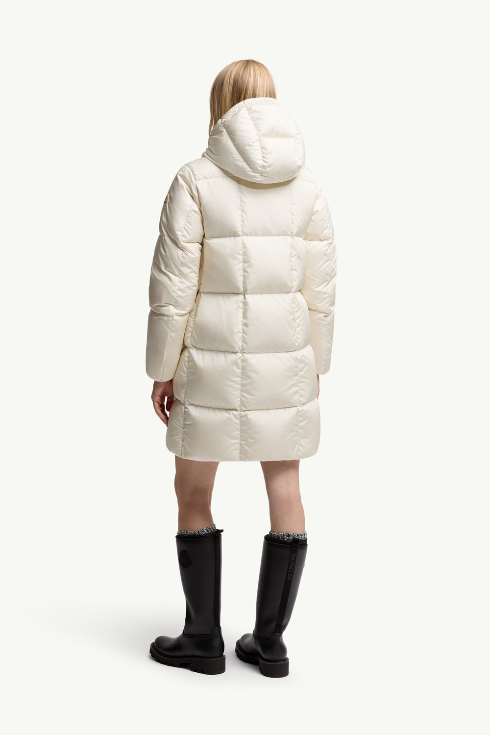 Litte Square-Quilted Hooded Long Down Jacket Women White Moncler 4