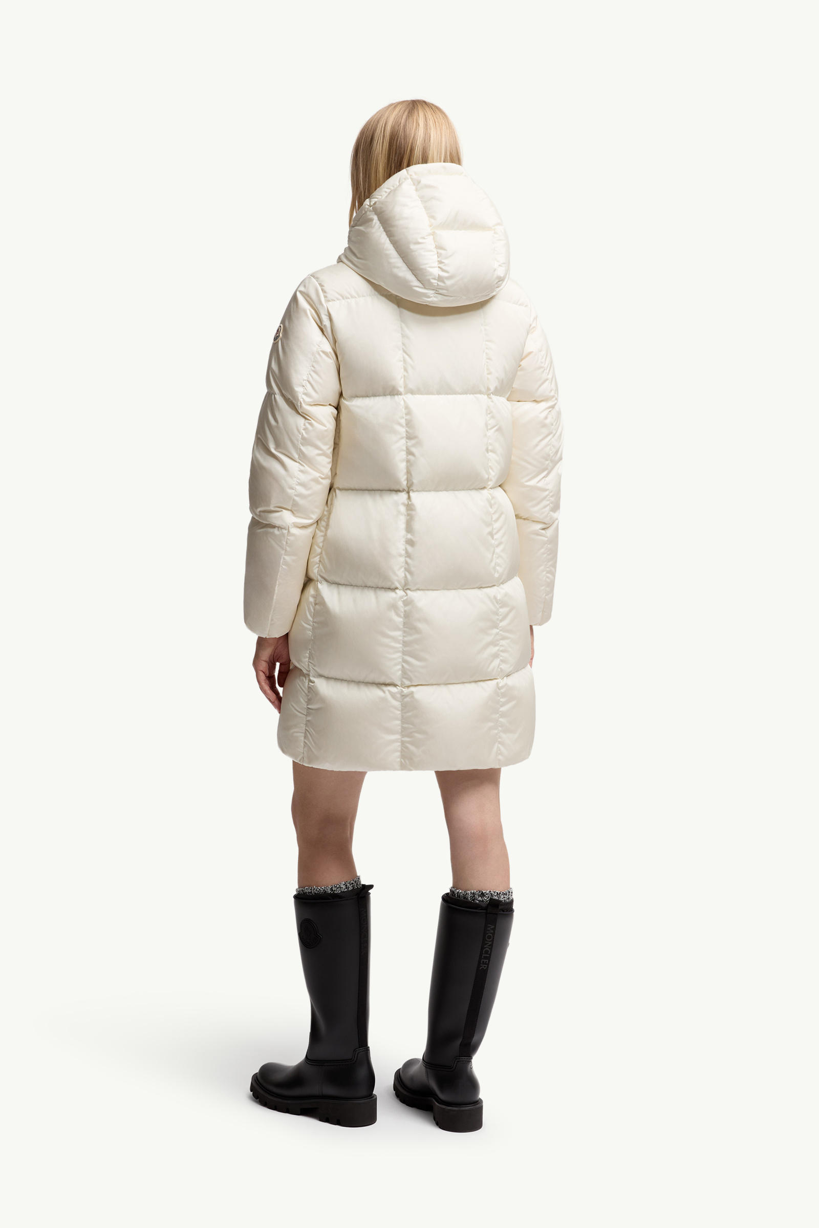 Litte Square-Quilted Hooded Long Down Jacket Women White Moncler 4