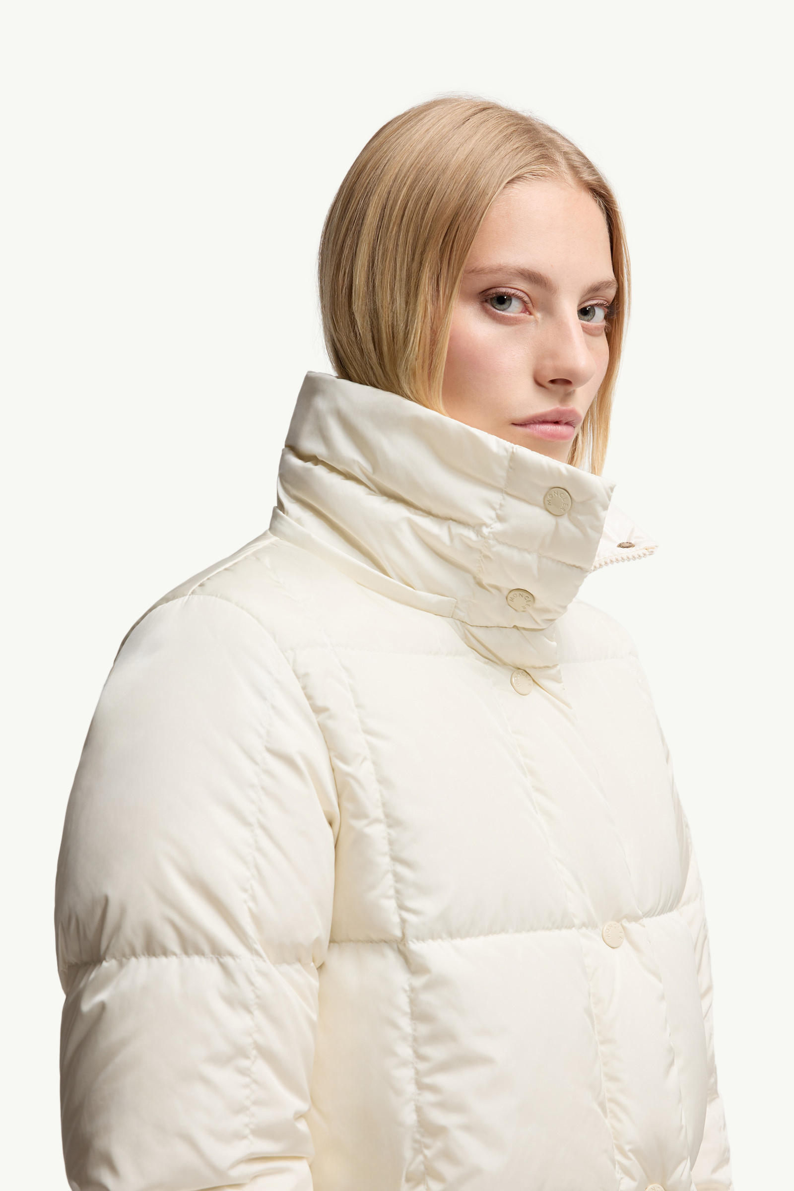 Litte Square-Quilted Hooded Long Down Jacket Women White Moncler 5