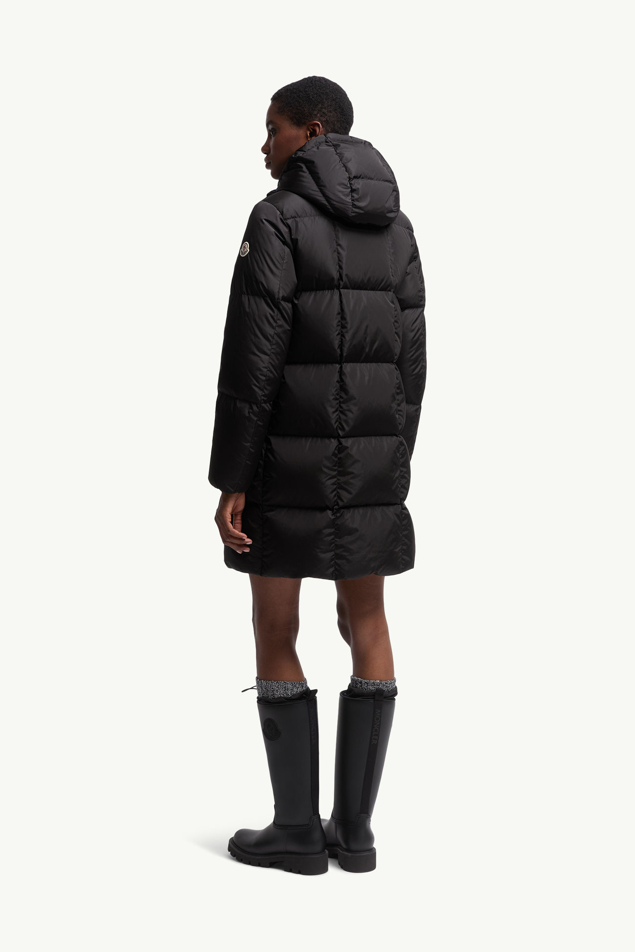Litte女士方形绗缝连帽长款羽绒夹克外套 女士 黑色 Moncler 4