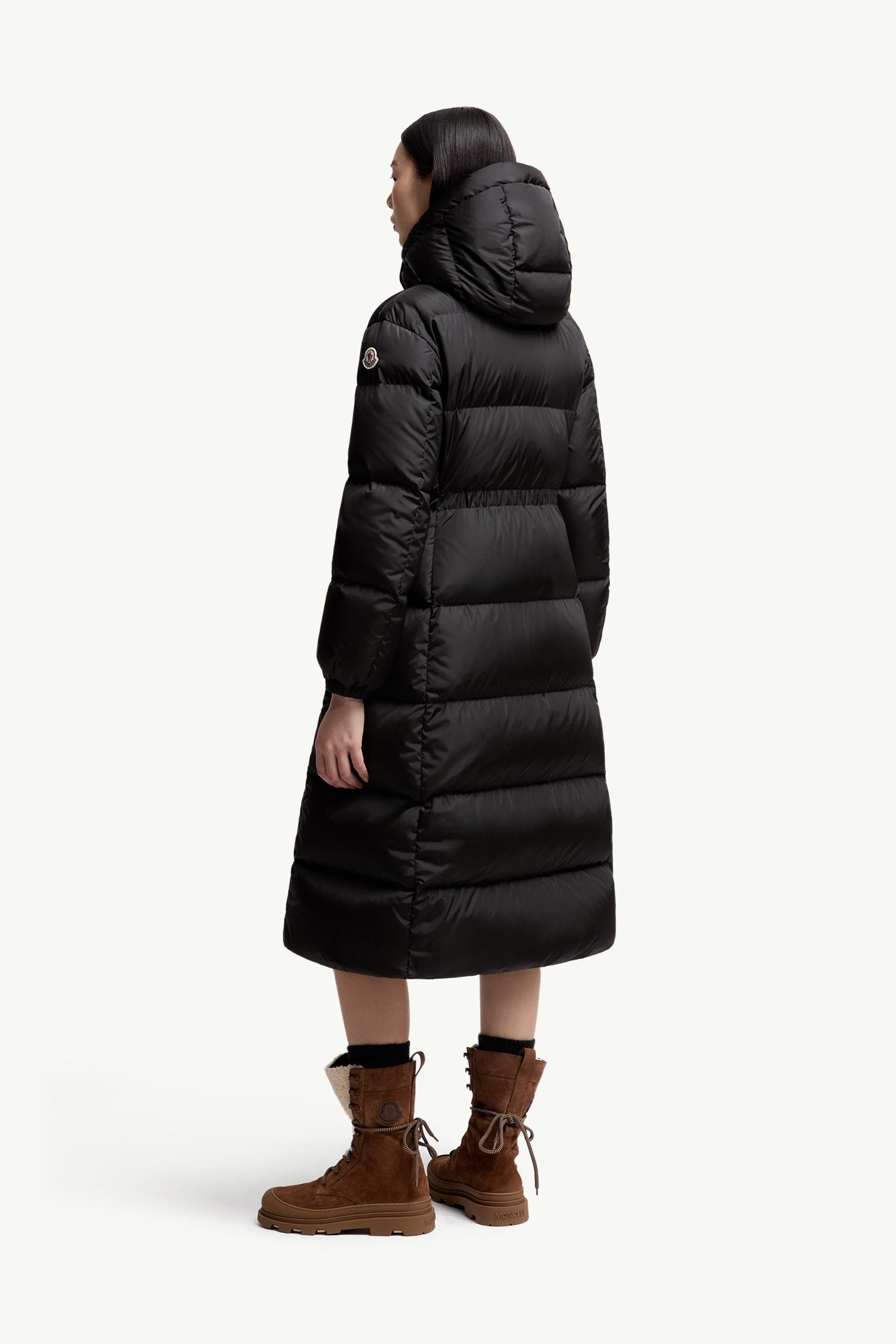 Black Chamer Wool-Trimmed Hooded Long Down Jacket - Long Jackets