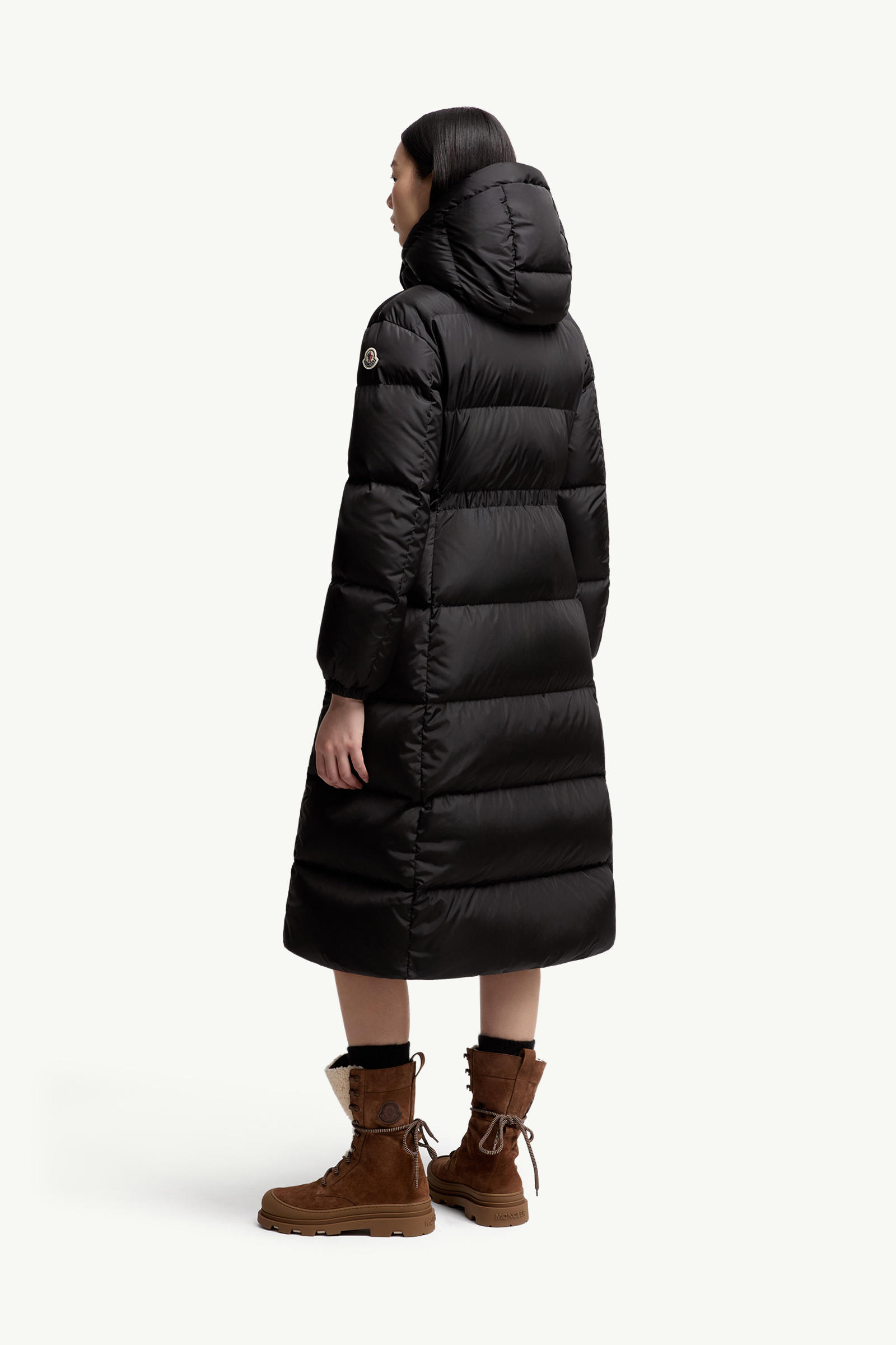 Chamer Wool-Trimmed Hooded Long Down Jacket Women Black Moncler 4