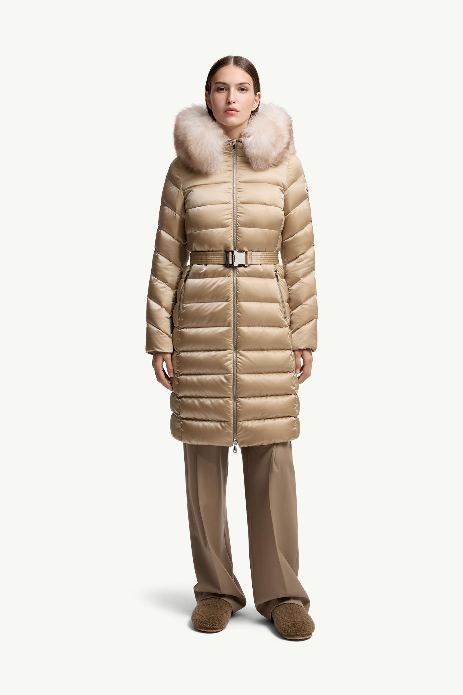 Leersie Hooded Shearling-Trimmed Long Down Jacket Women Beige Moncler 1