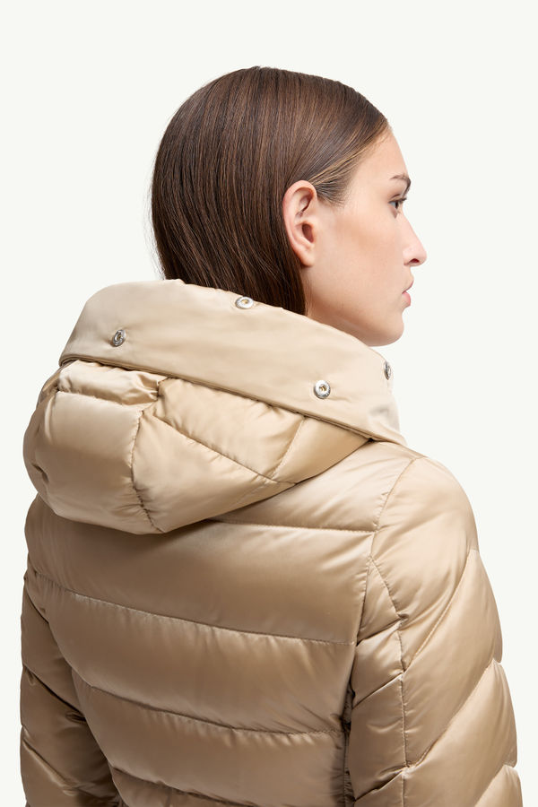 Leersie Hooded Shearling-Trimmed Long Down Jacket Women Beige Moncler 4