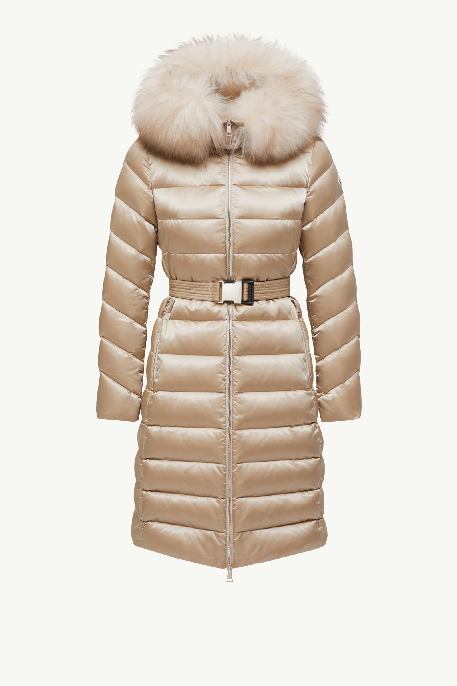 Beige Leersie Hooded Shearling-Trimmed Long Down Jacket - Long