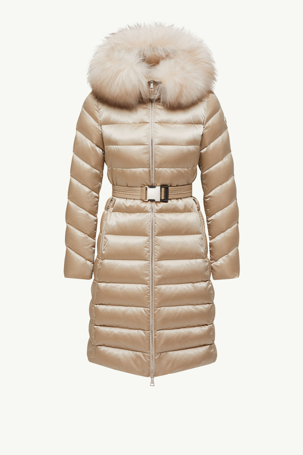 Leersie Hooded Shearling-Trimmed Long Down Jacket Women Beige Moncler 2
