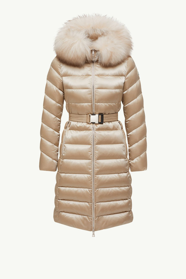 Leersie Hooded Shearling-Trimmed Long Down Jacket Women Beige Moncler 2
