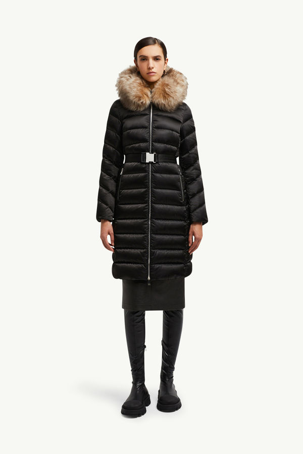 Leersie lange Daunenjacke mit Kapuze und Shearling-Besatz Damen Schwarz & Beige Moncler 3