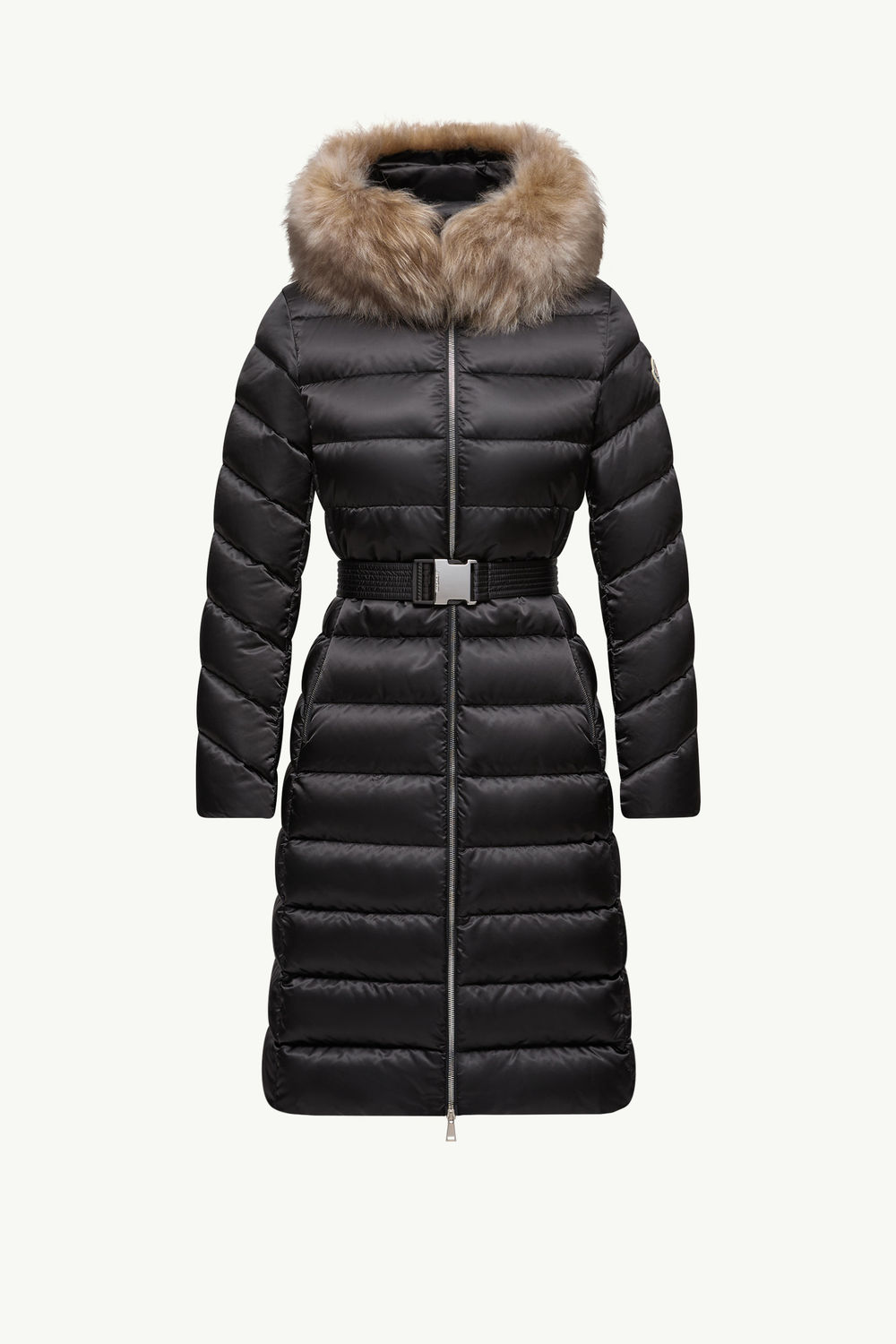 Leersie lange Daunenjacke mit Kapuze und Shearling-Besatz Damen Schwarz & Beige Moncler 2
