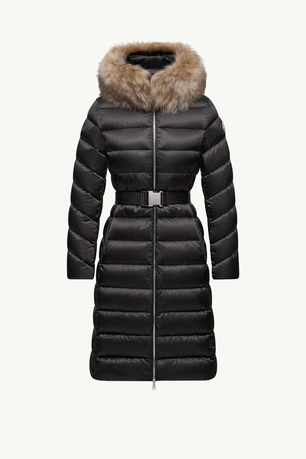 Leersie lange Daunenjacke mit Kapuze und Shearling-Besatz Damen Schwarz & Beige Moncler 2