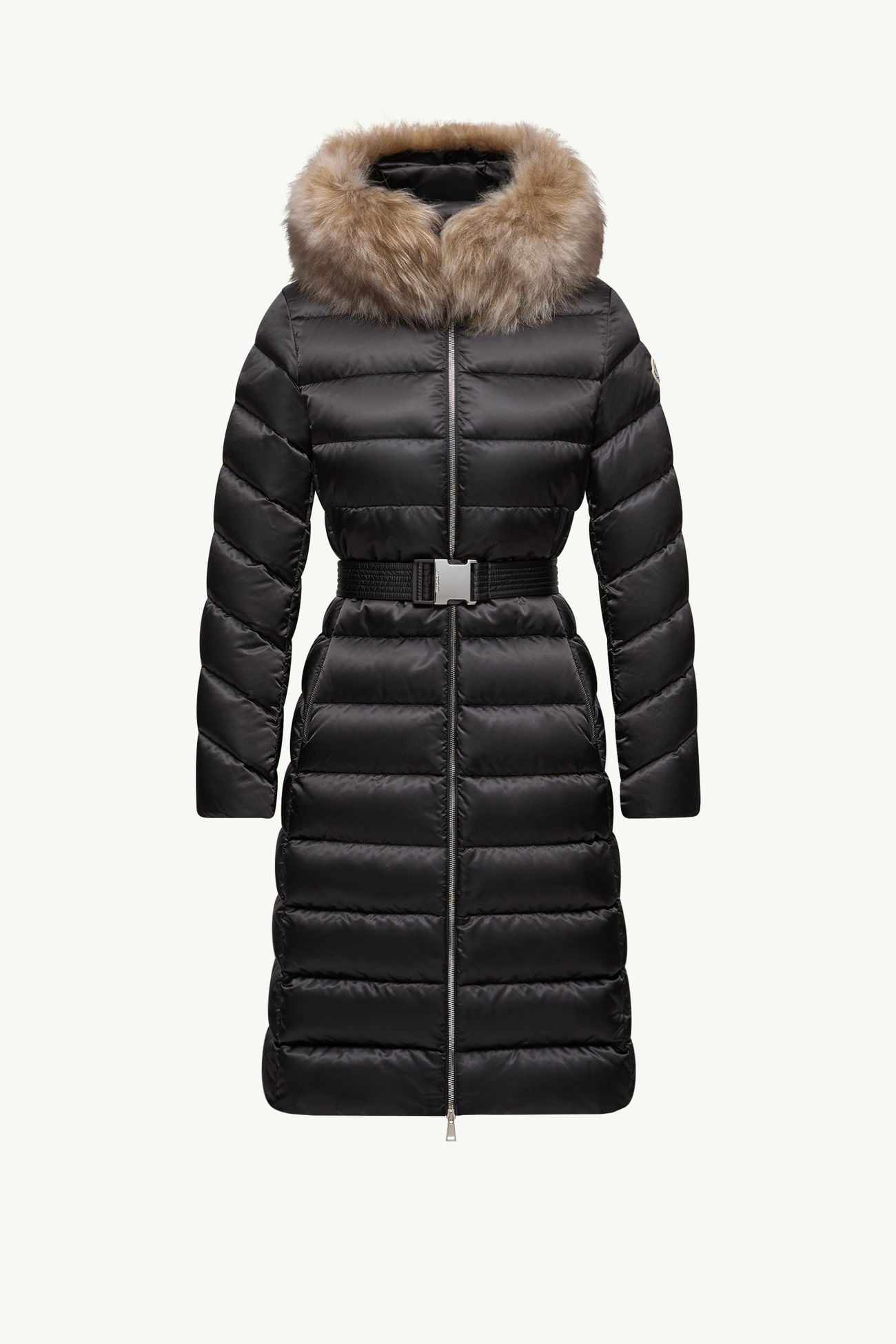Leersie女士连帽羊毛饰边长款羽绒夹克外套 女士 黑色 & 坚果米色 Moncler 2