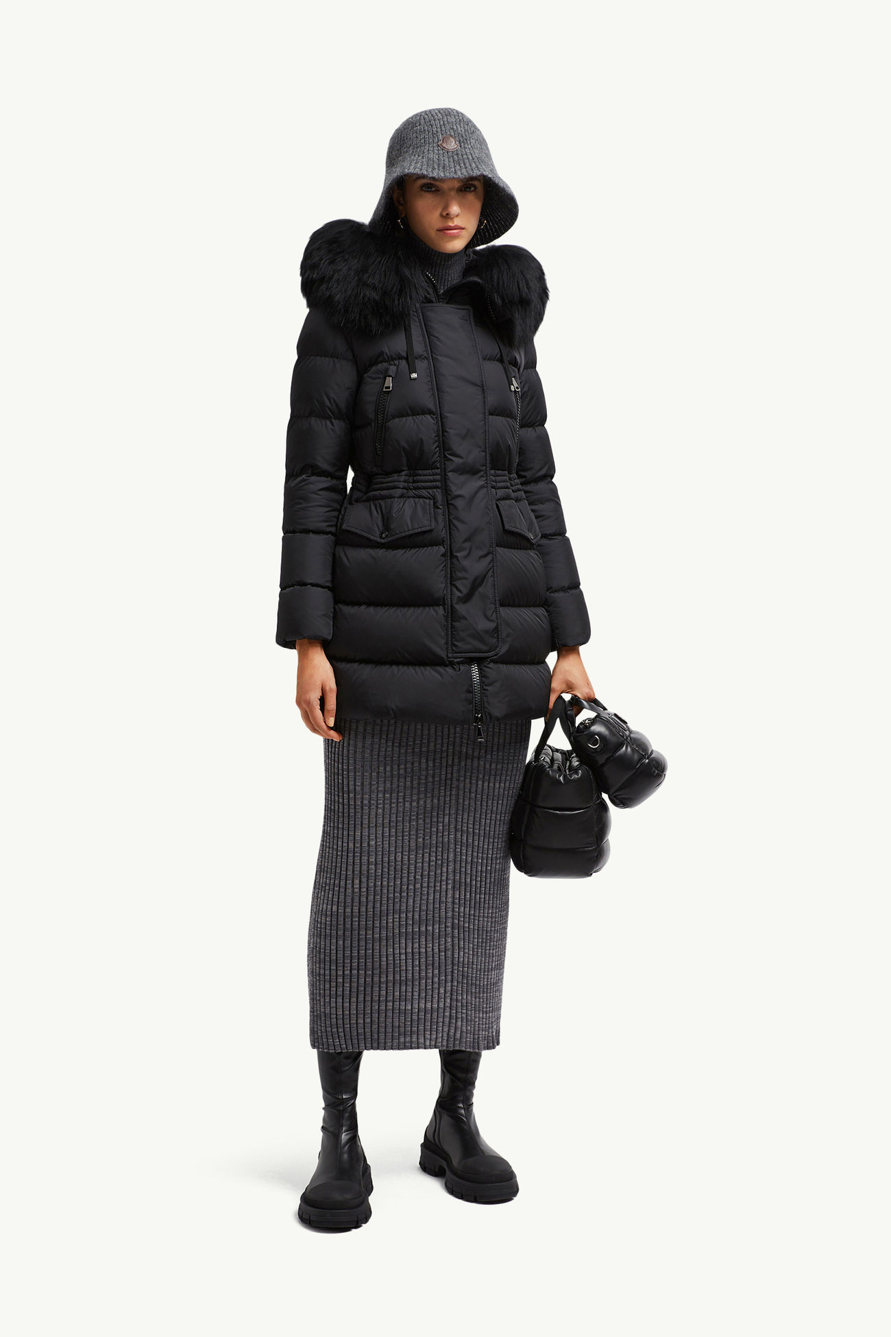 Aphroti連帽羔羊毛飾邊長身羽絨外套 女士 黑色 Moncler 0