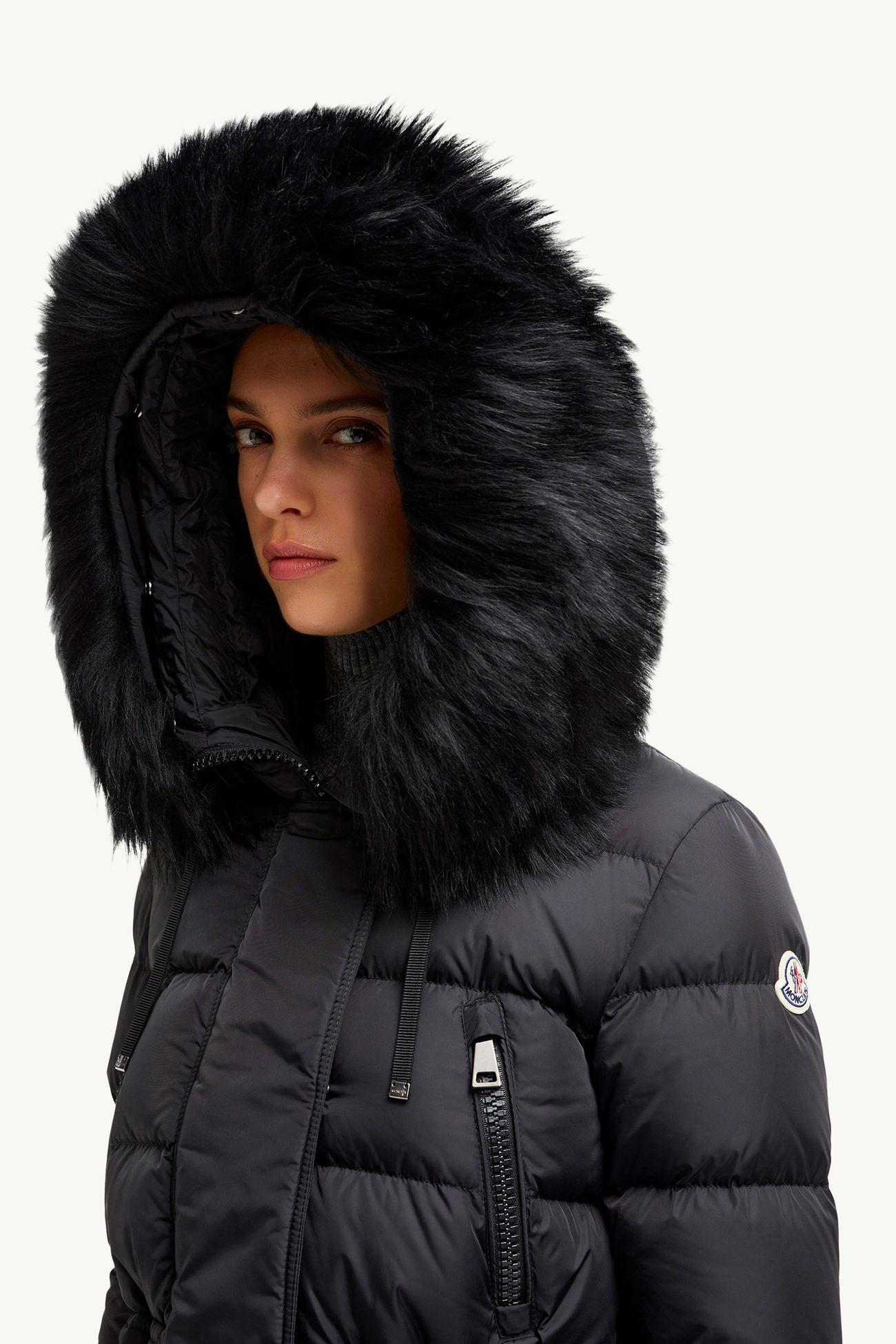 Aphroti連帽羔羊毛飾邊長身羽絨外套 女士 黑色 Moncler 1