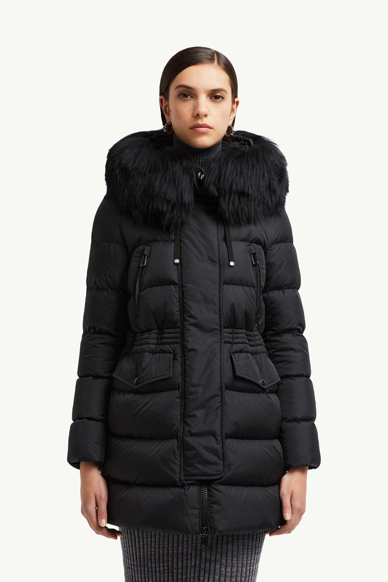 Aphroti連帽羔羊毛飾邊長身羽絨外套 女士 黑色 Moncler 3