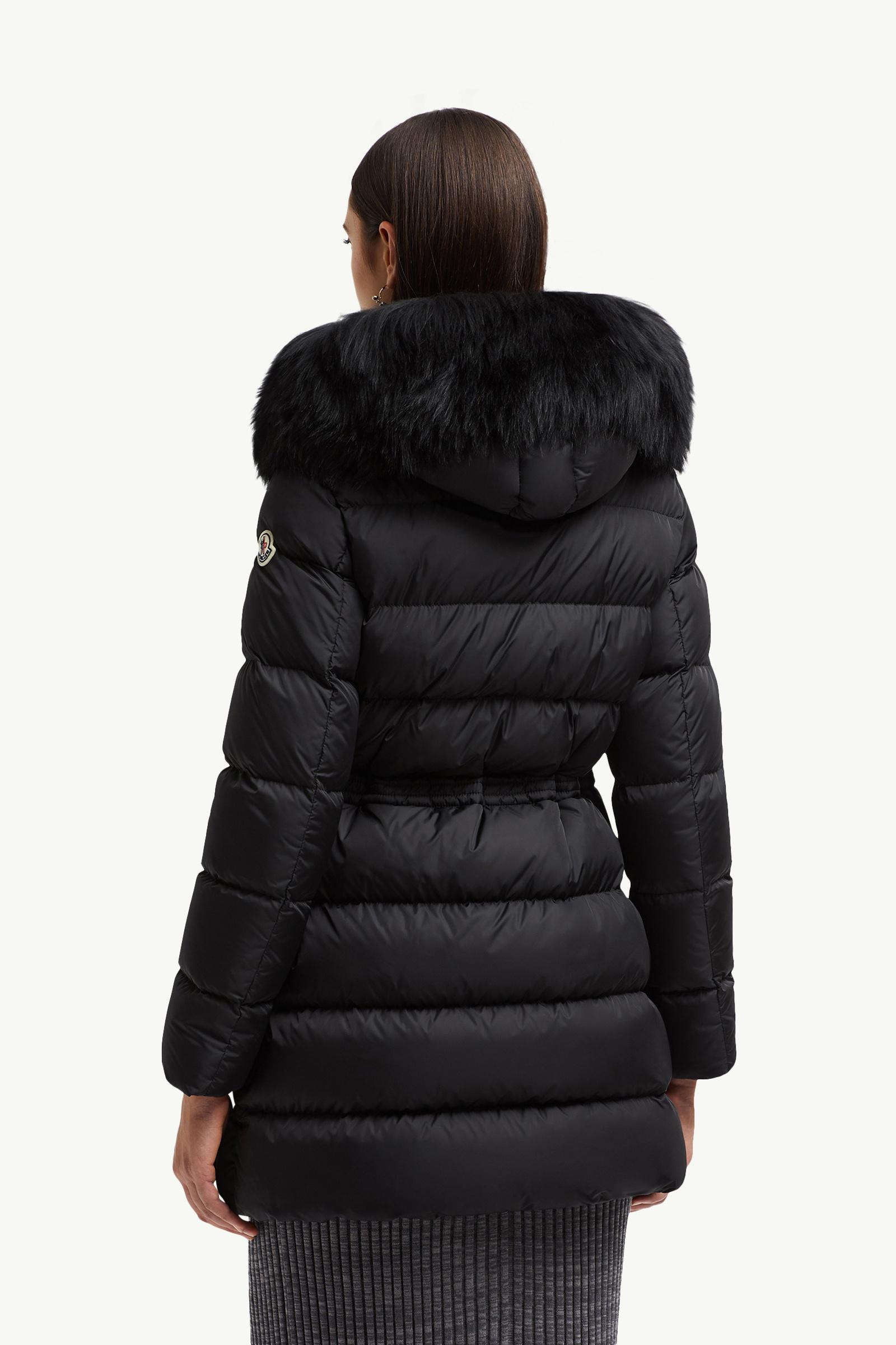 Black Aphroti Hooded Shearling-Trimmed Long Down Jacket