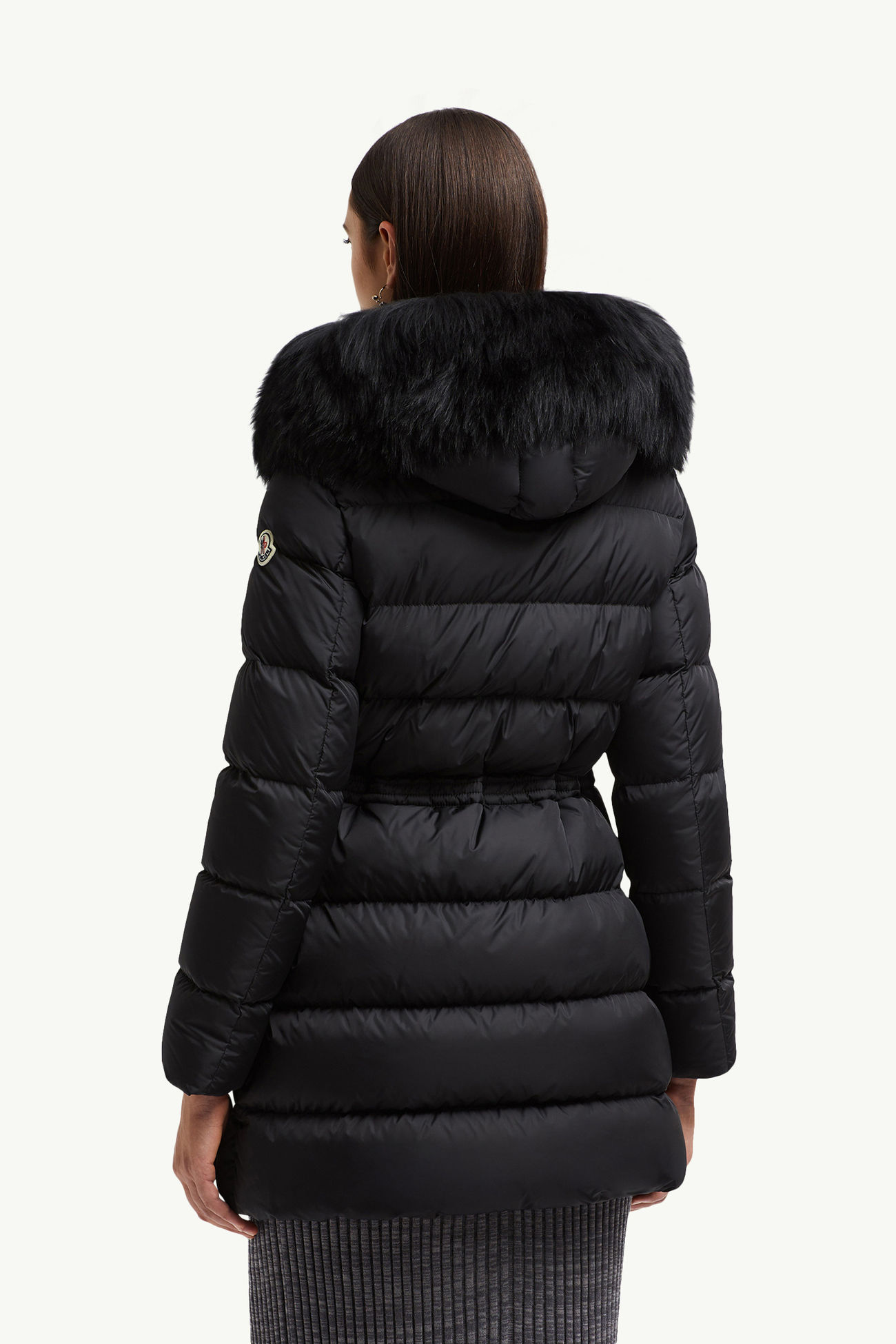Aphroti連帽羔羊毛飾邊長身羽絨外套 女士 黑色 Moncler 4