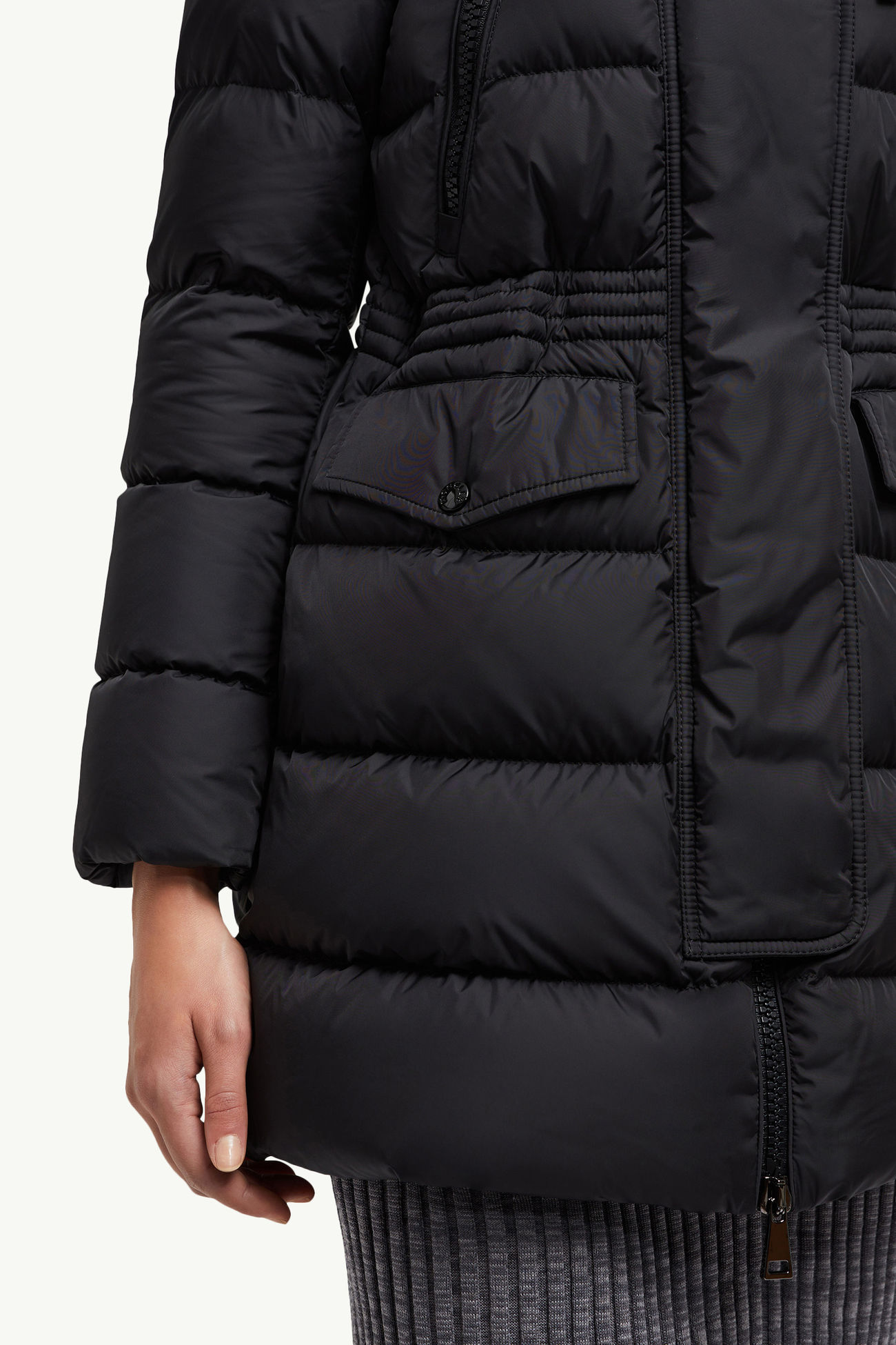 Aphroti連帽羔羊毛飾邊長身羽絨外套 女士 黑色 Moncler 5