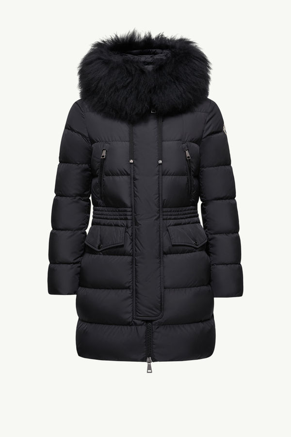 Aphroti Hooded Shearling-Trimmed Long Down Jacket Women Black Moncler 2