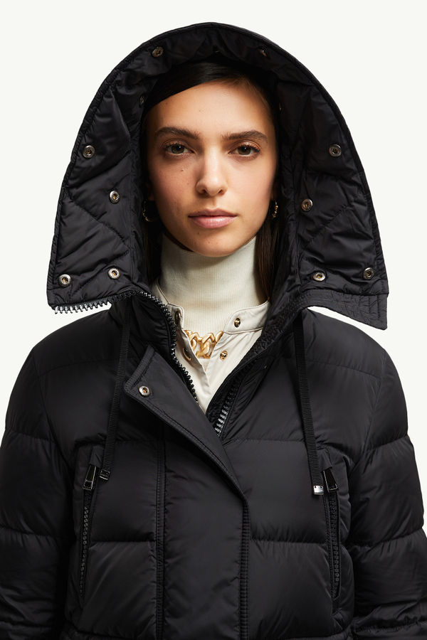 Aphroti 후드 시어링 트리밍 롱 다운 재킷 여성 블랙 & 베이지 Moncler 1