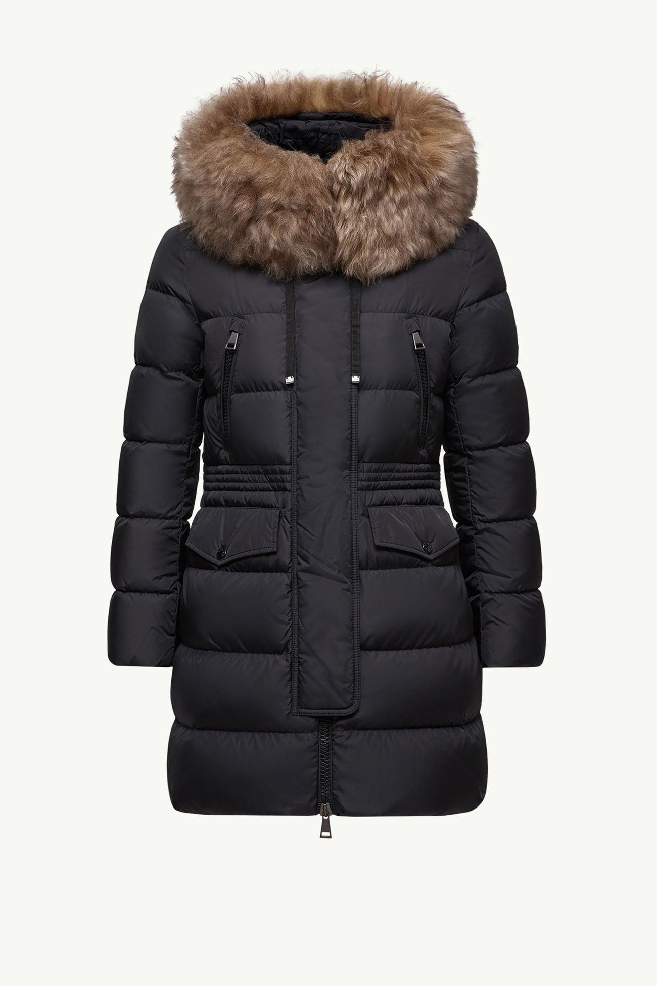 Aphroti Hooded Shearling-Trimmed Long Down Jacket Women Black & Beige Moncler 2