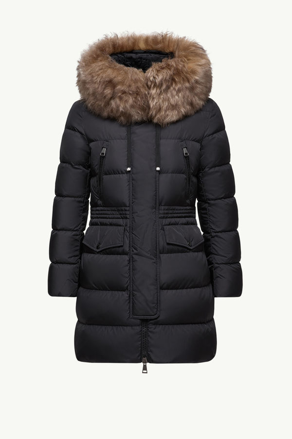 Aphroti 후드 시어링 트리밍 롱 다운 재킷 여성 블랙 & 베이지 Moncler 2