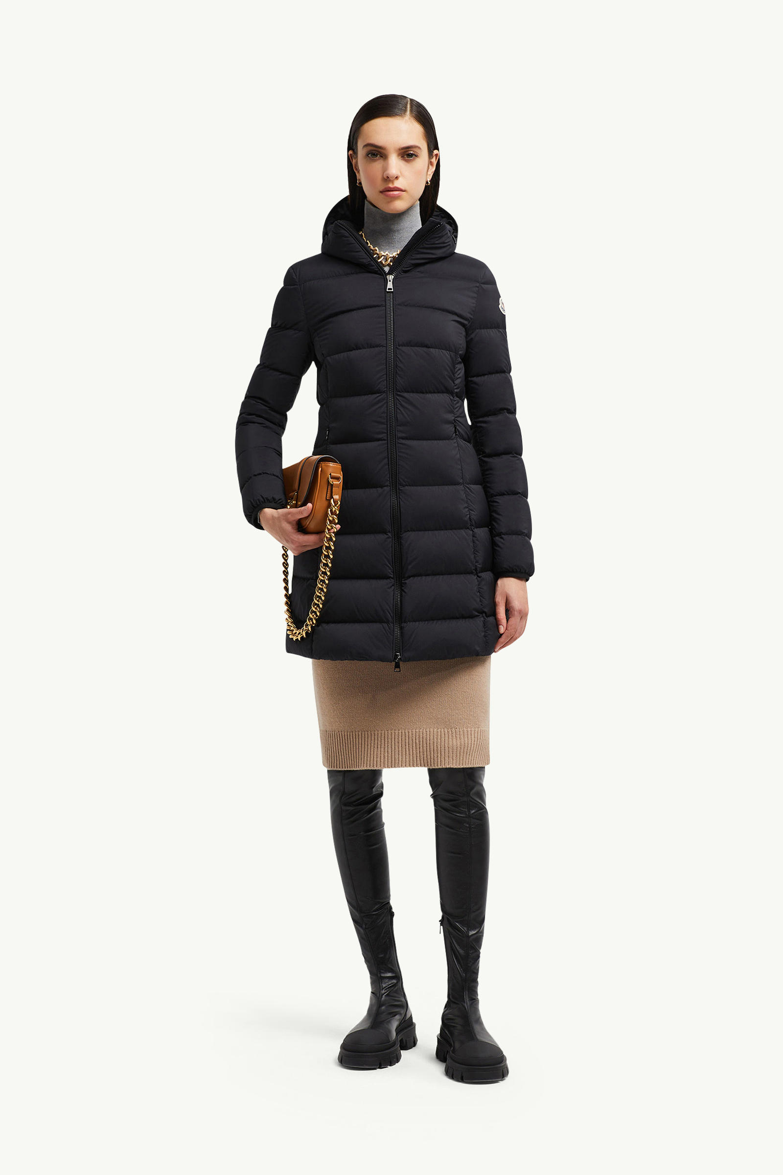 Gie Hooded Long Down Jacket Women Black Moncler 0