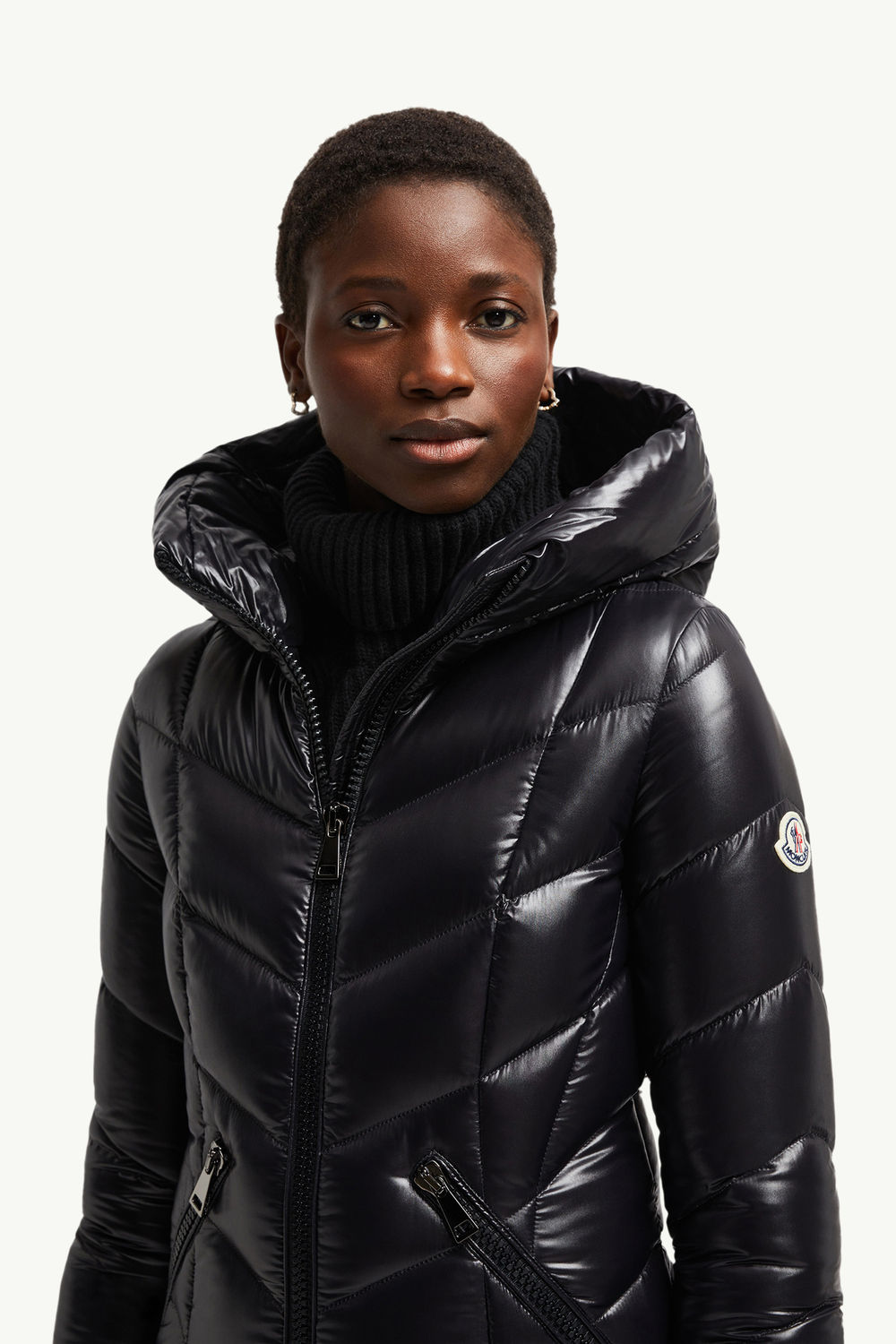 Marus Hooded Geometric-Quilted Long Down Jacket Women Black Moncler 1