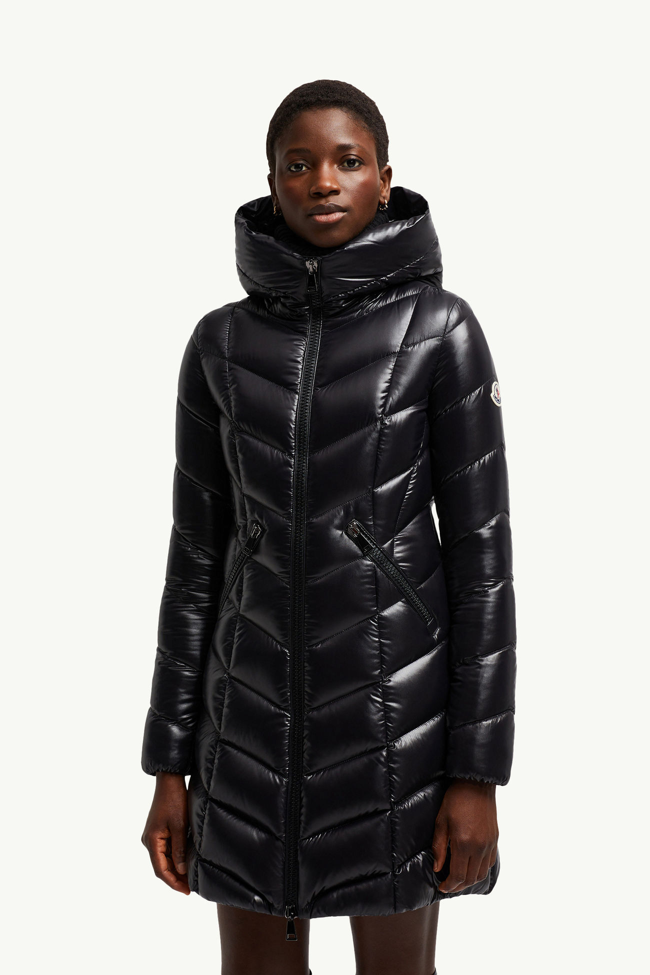 Marus geometrisch gesteppte lange Daunenjacke mit Kapuze Damen Schwarz Moncler 3