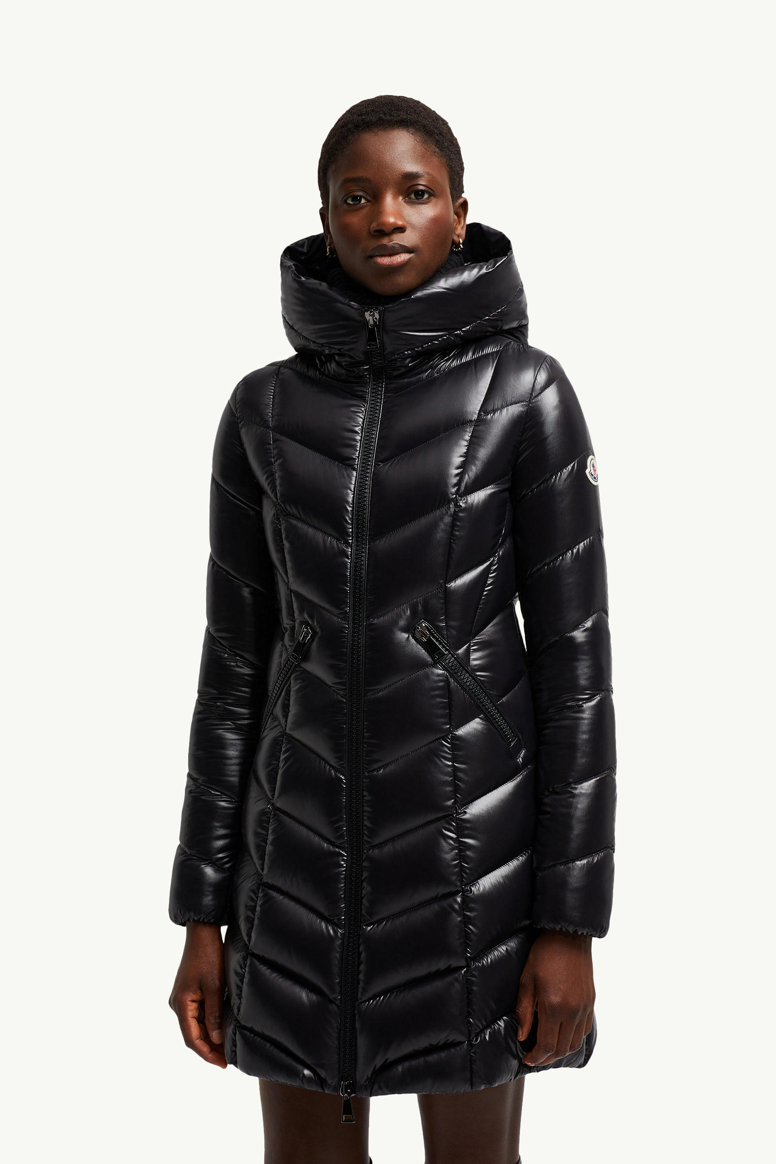 Marus Hooded Geometric-Quilted Long Down Jacket Women Black Moncler 3