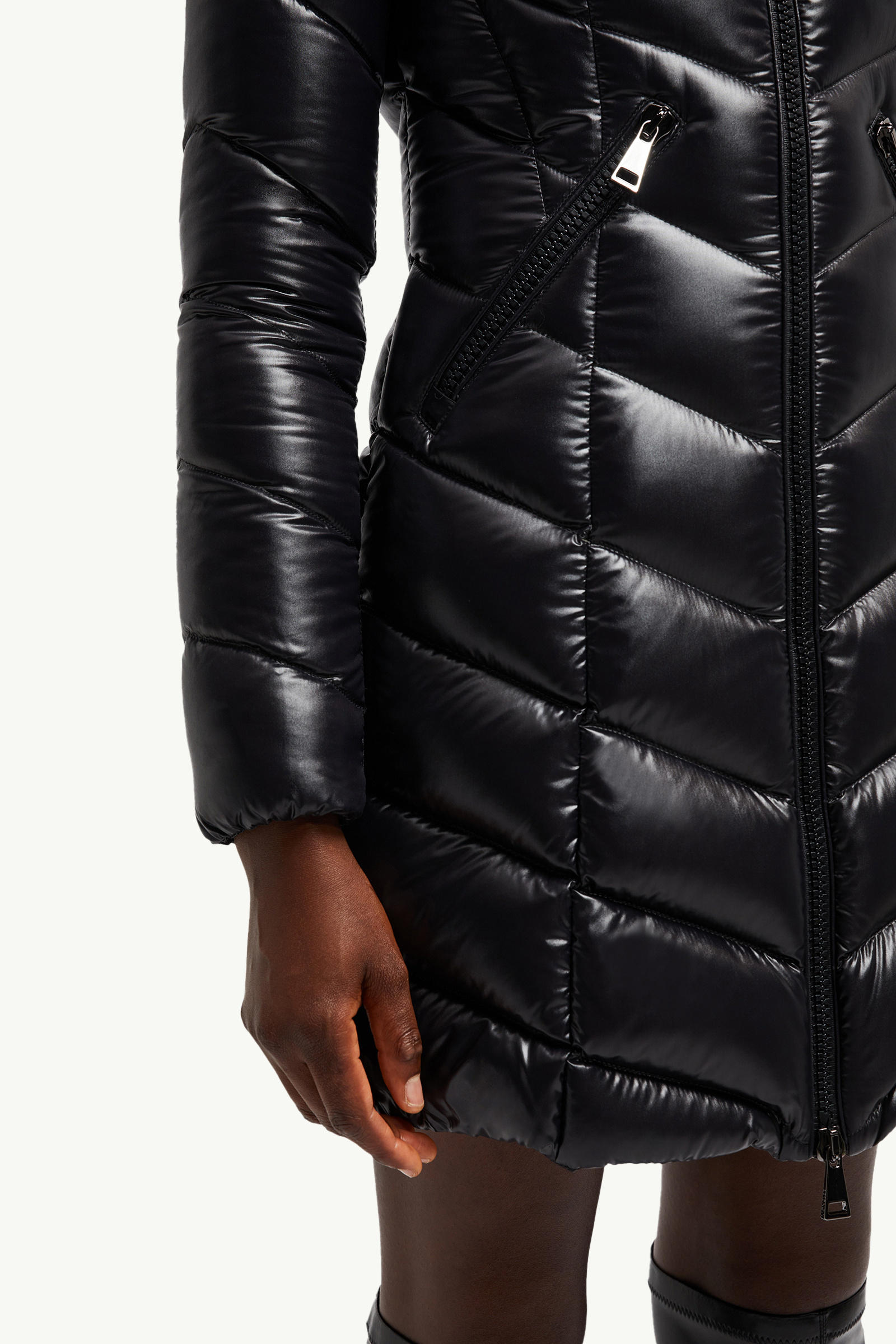 Marus Hooded Geometric-Quilted Long Down Jacket Women Black Moncler 5