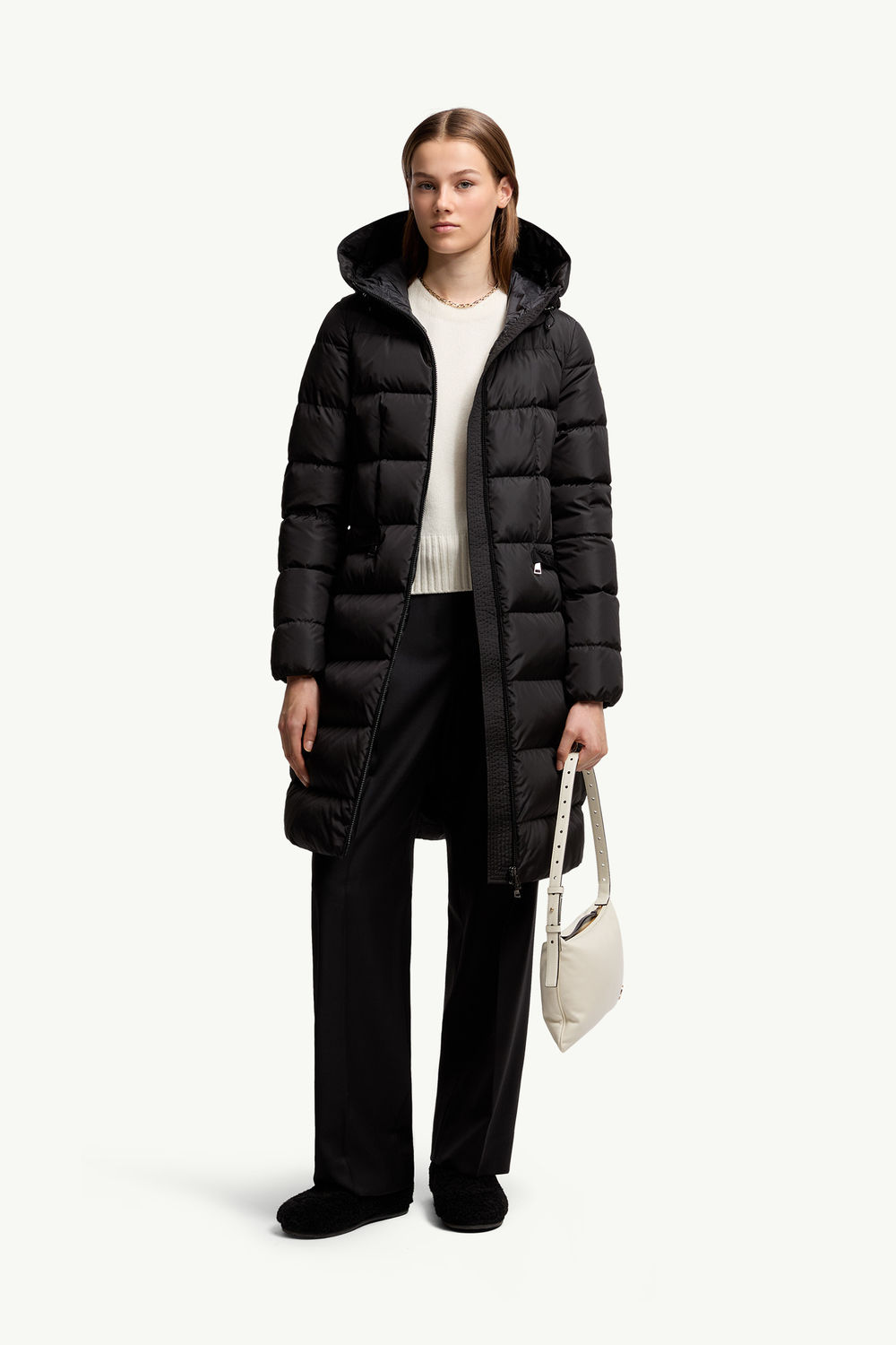 Avocette Hooded Long Down Jacket Women Black Moncler 0
