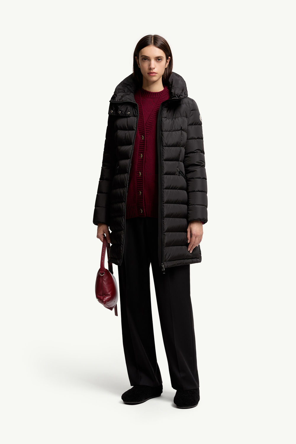 Flammette Hooded Long Down Jacket Women Black Moncler 0