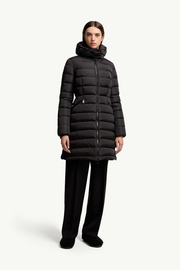 Flammette Hooded Long Down Jacket Women Black Moncler 3