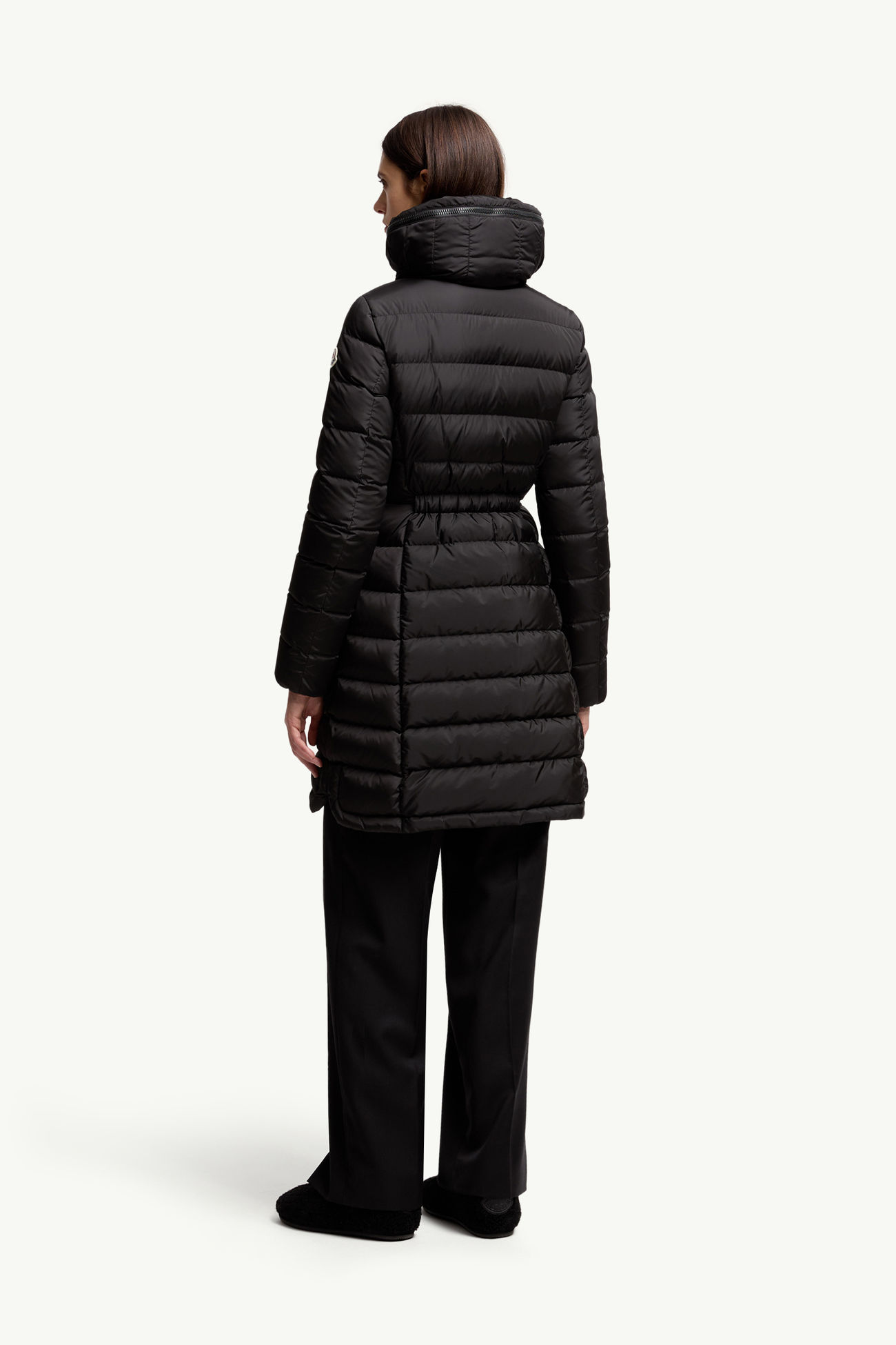 Flammette Hooded Long Down Jacket Women Black Moncler 4