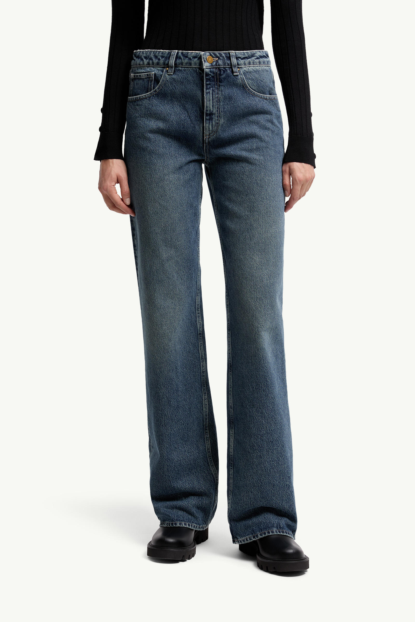 Straight Leg Bleached Jeans Women Navy Blue Moncler 3