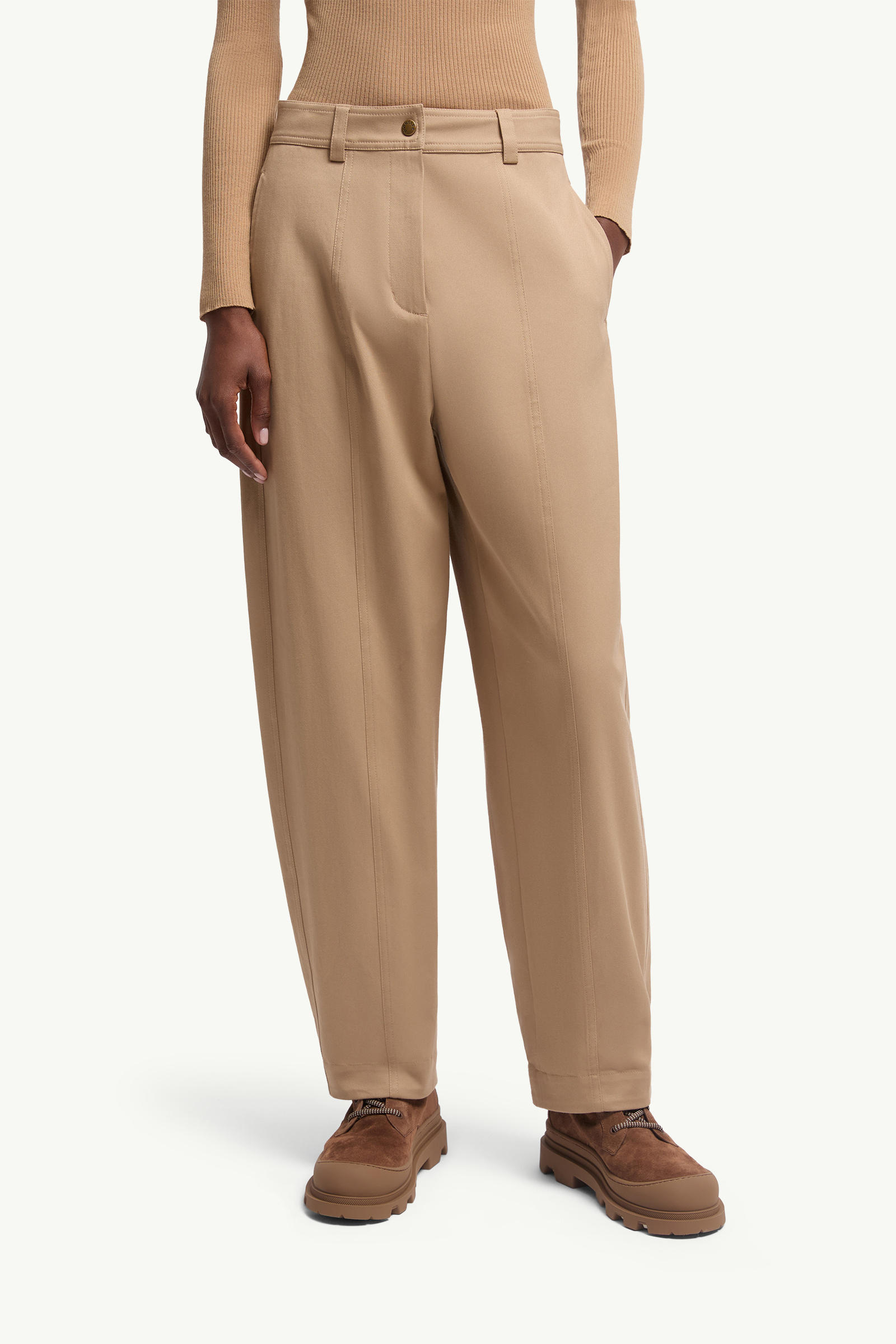 Straight Leg Cotton Gabardine Trousers Women Beige Moncler 3