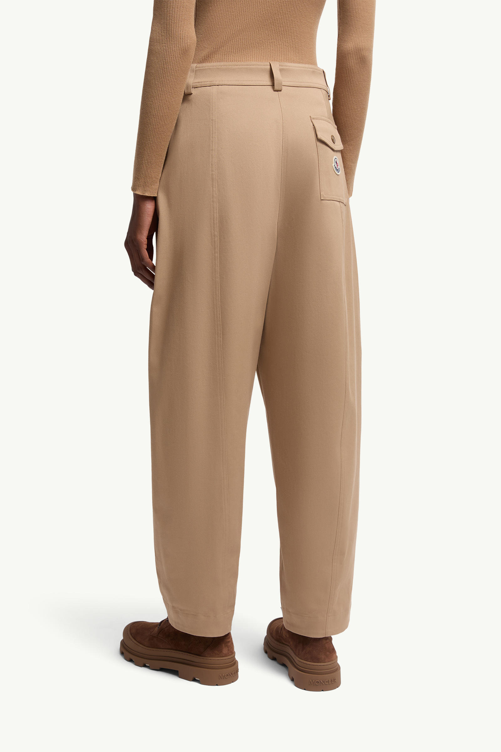 Straight Leg Cotton Gabardine Trousers Women Beige Moncler 4
