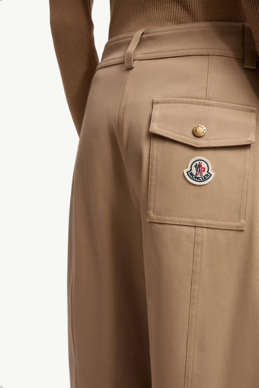Straight Leg Cotton Gabardine Trousers Women Beige Moncler 5