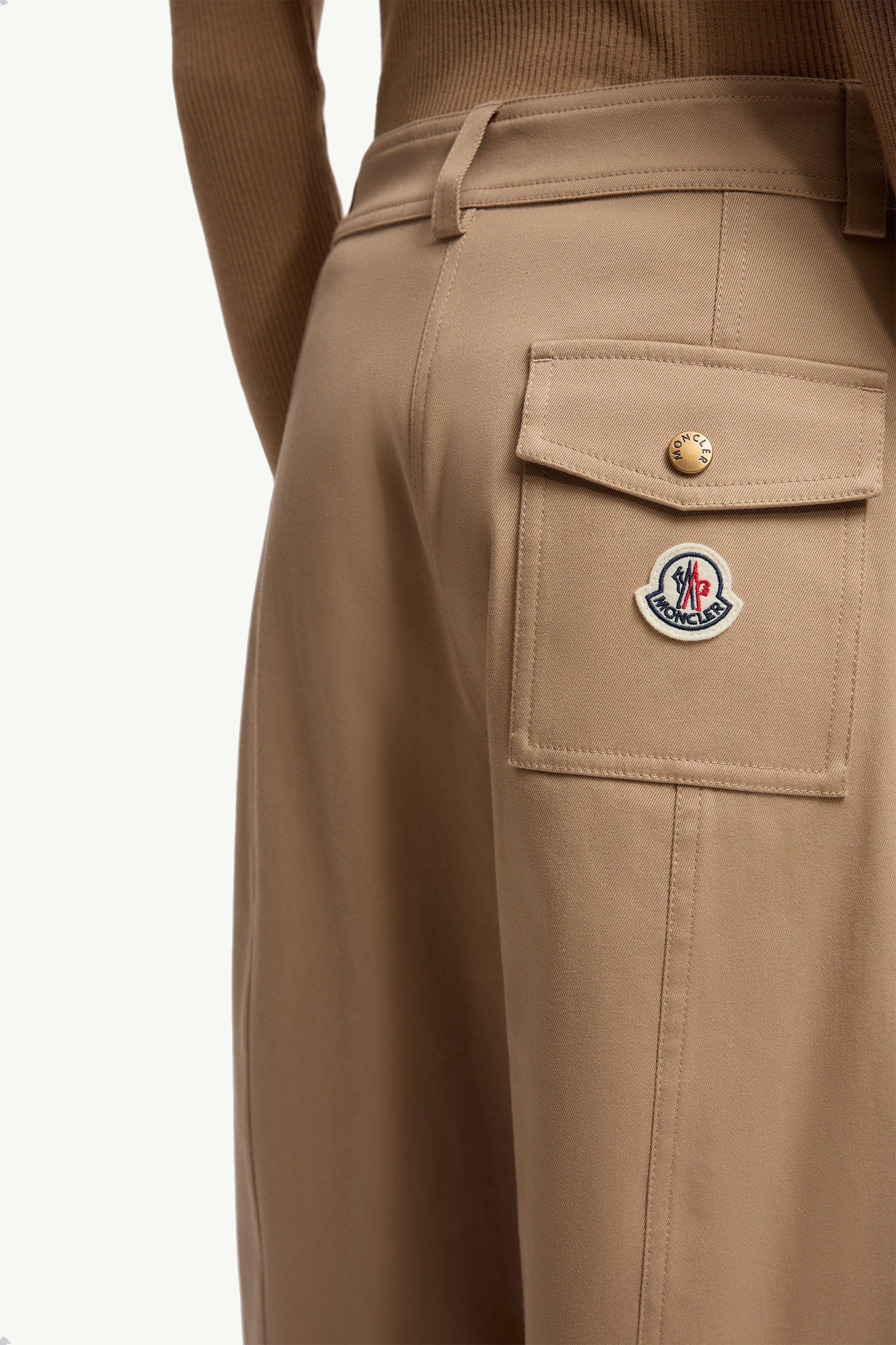 Straight Leg Cotton Gabardine Trousers Women Beige Moncler 5