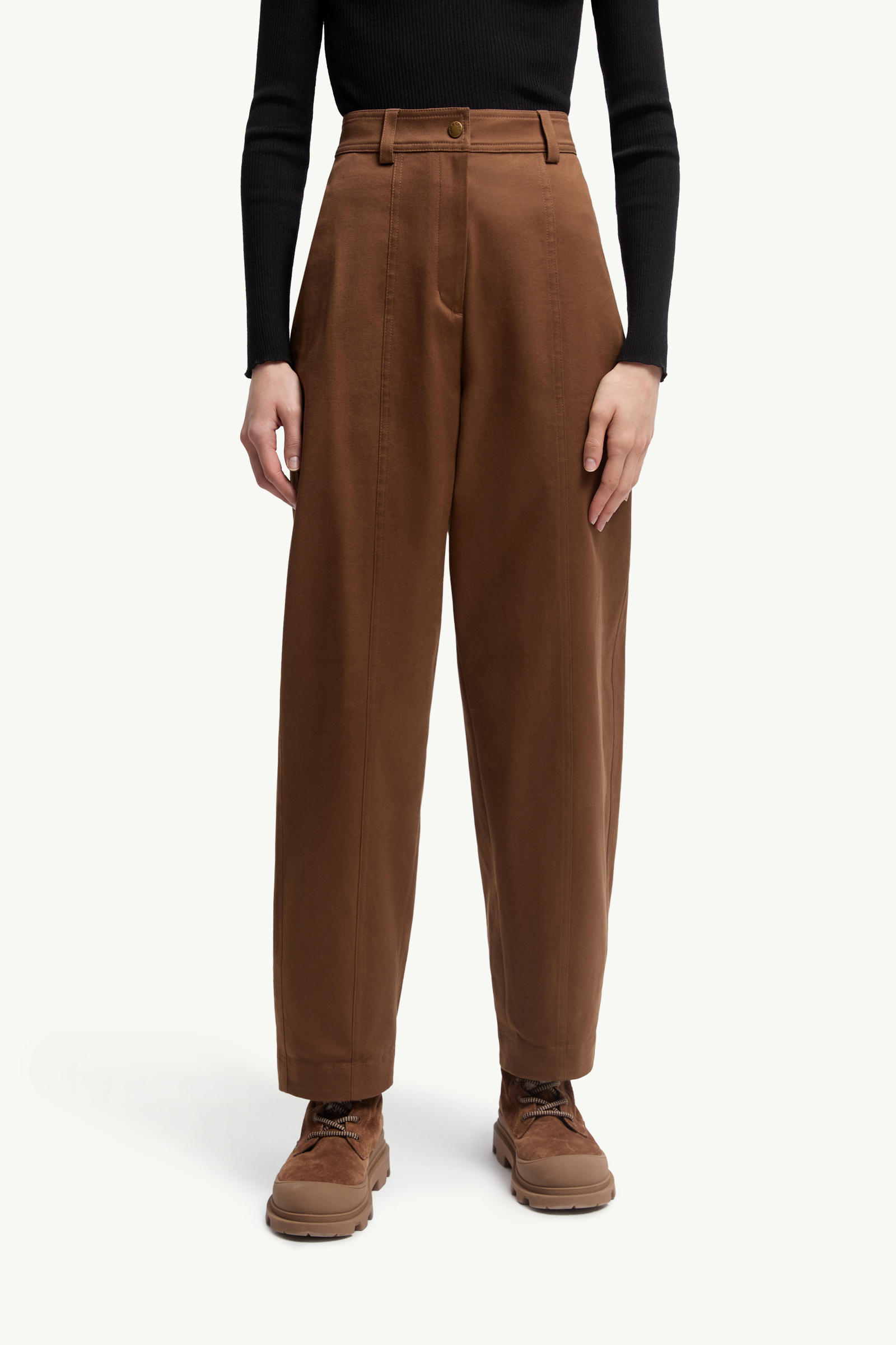 Straight Leg Cotton Gabardine Trousers Women Brown Moncler 3