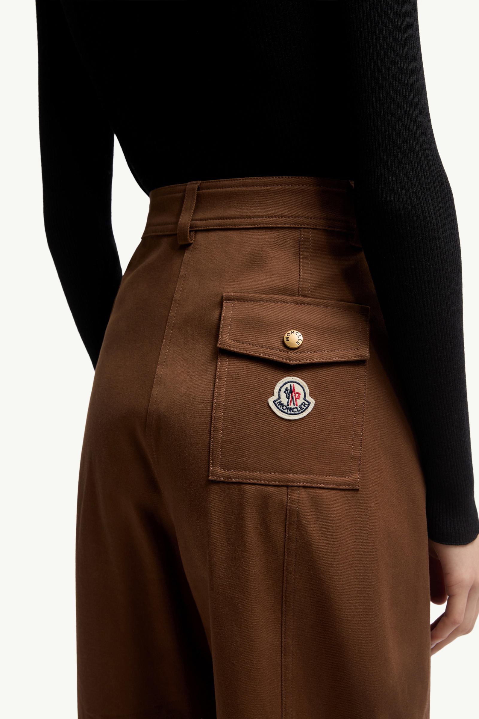 Straight Leg Cotton Gabardine Trousers Women Brown Moncler 5