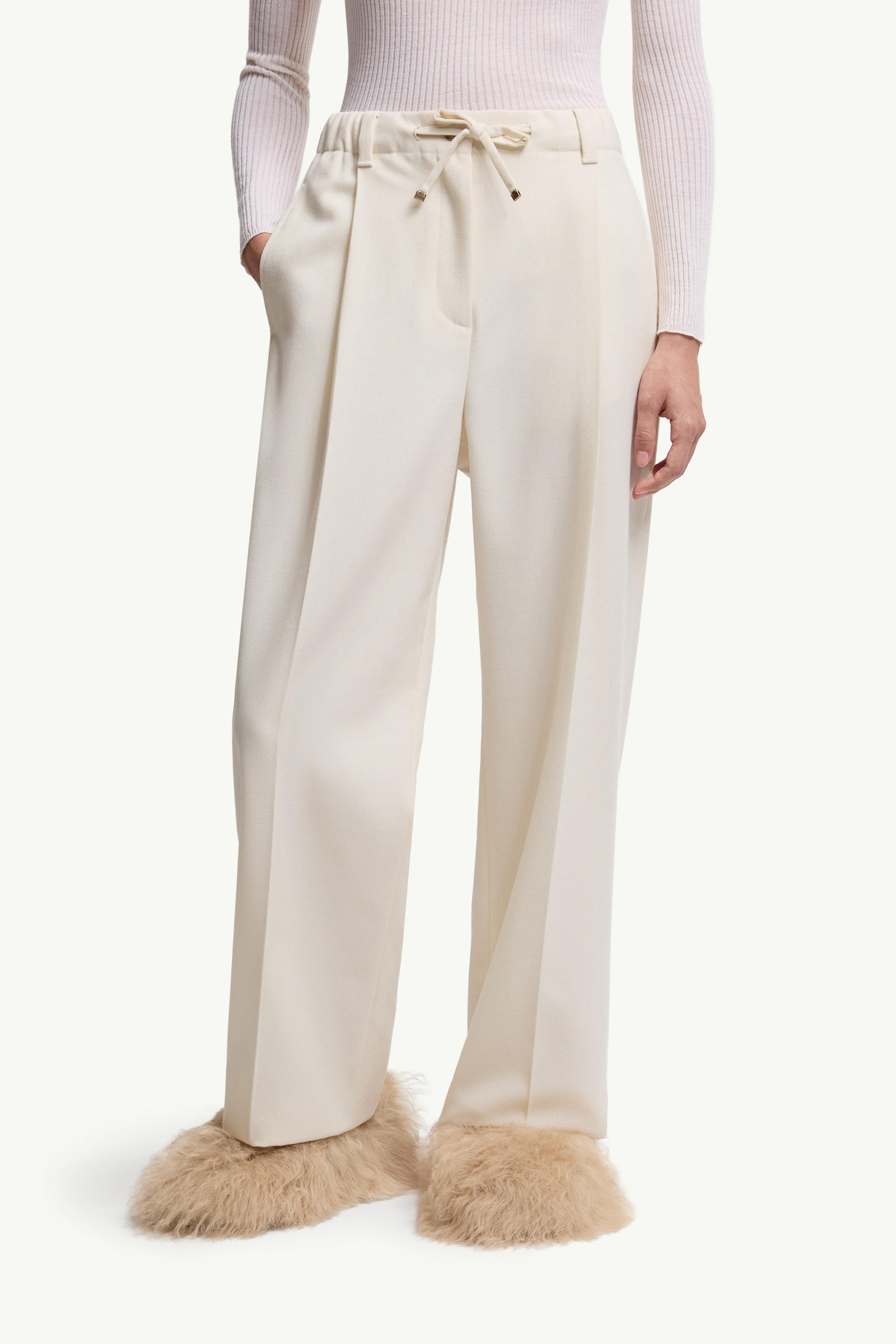 Wool Gabardine Tailored Trousers Women White Moncler 3
