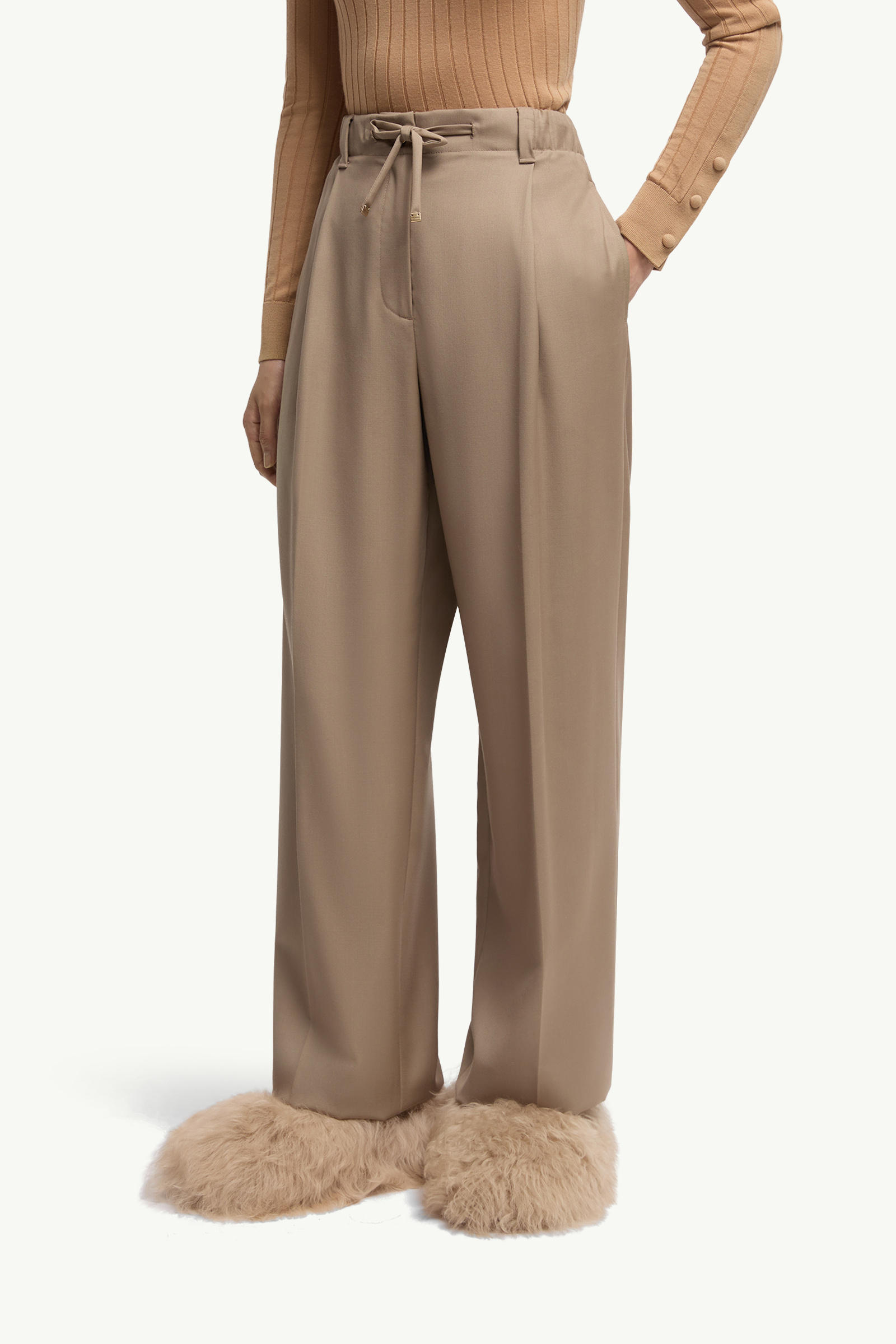 Wool Gabardine Tailored Trousers Women Beige Moncler 3