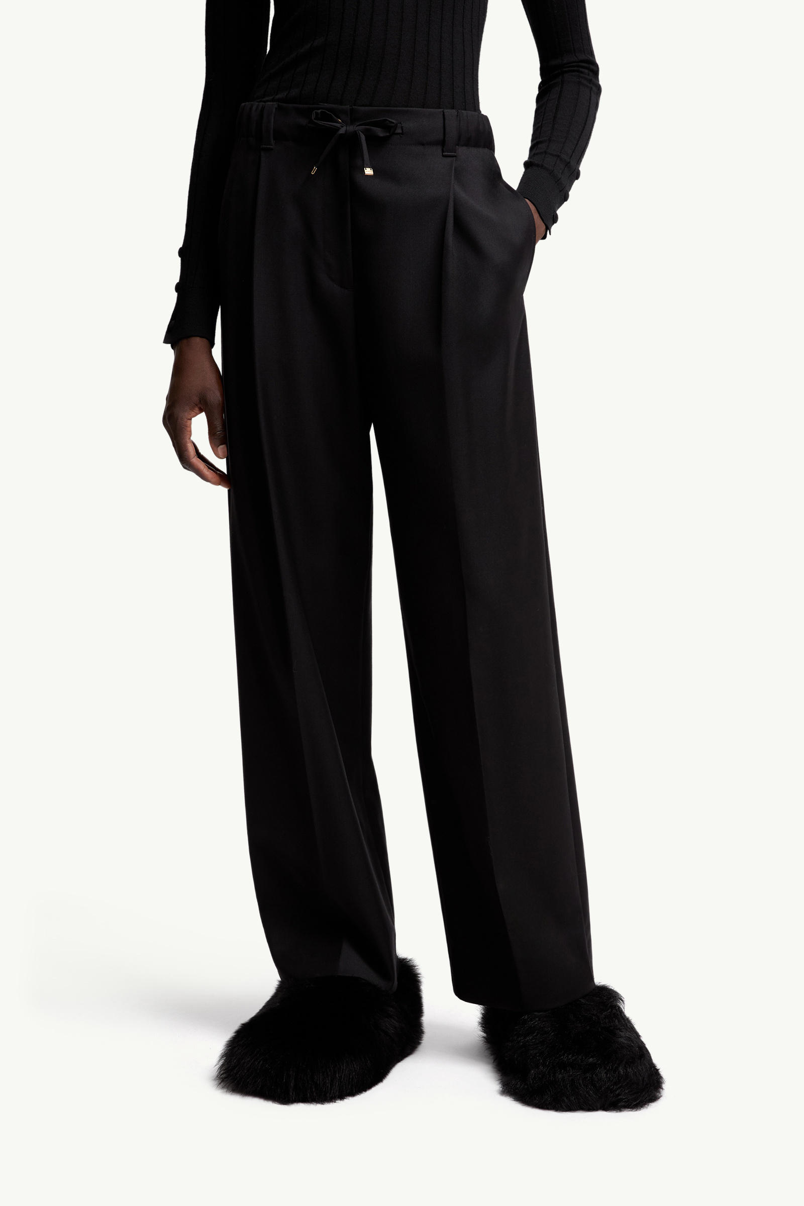 Wool Gabardine Tailored Trousers Women Black Moncler 3
