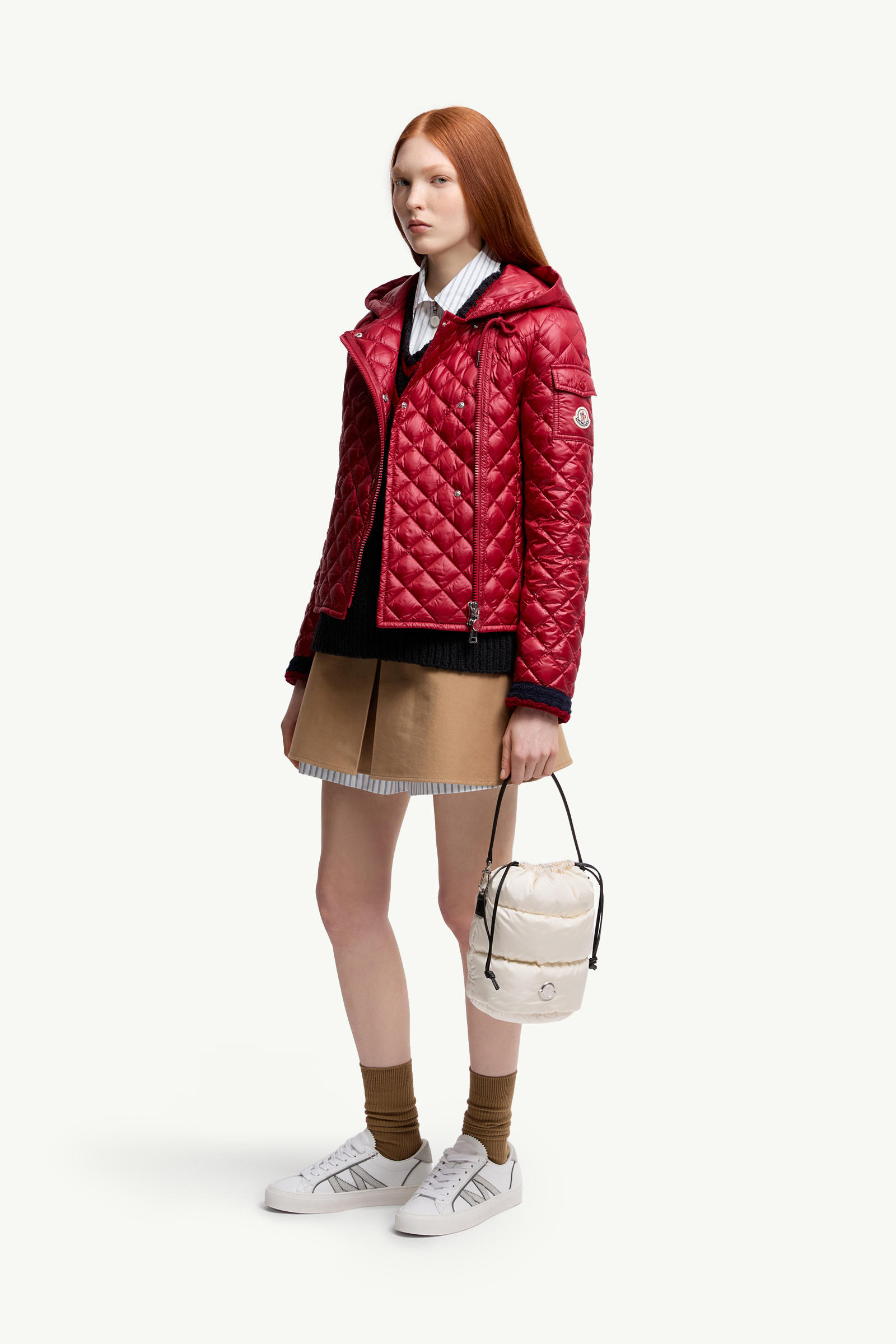 Mini-jupe plissée en gabardine de coton Femmes Beige Moncler 0