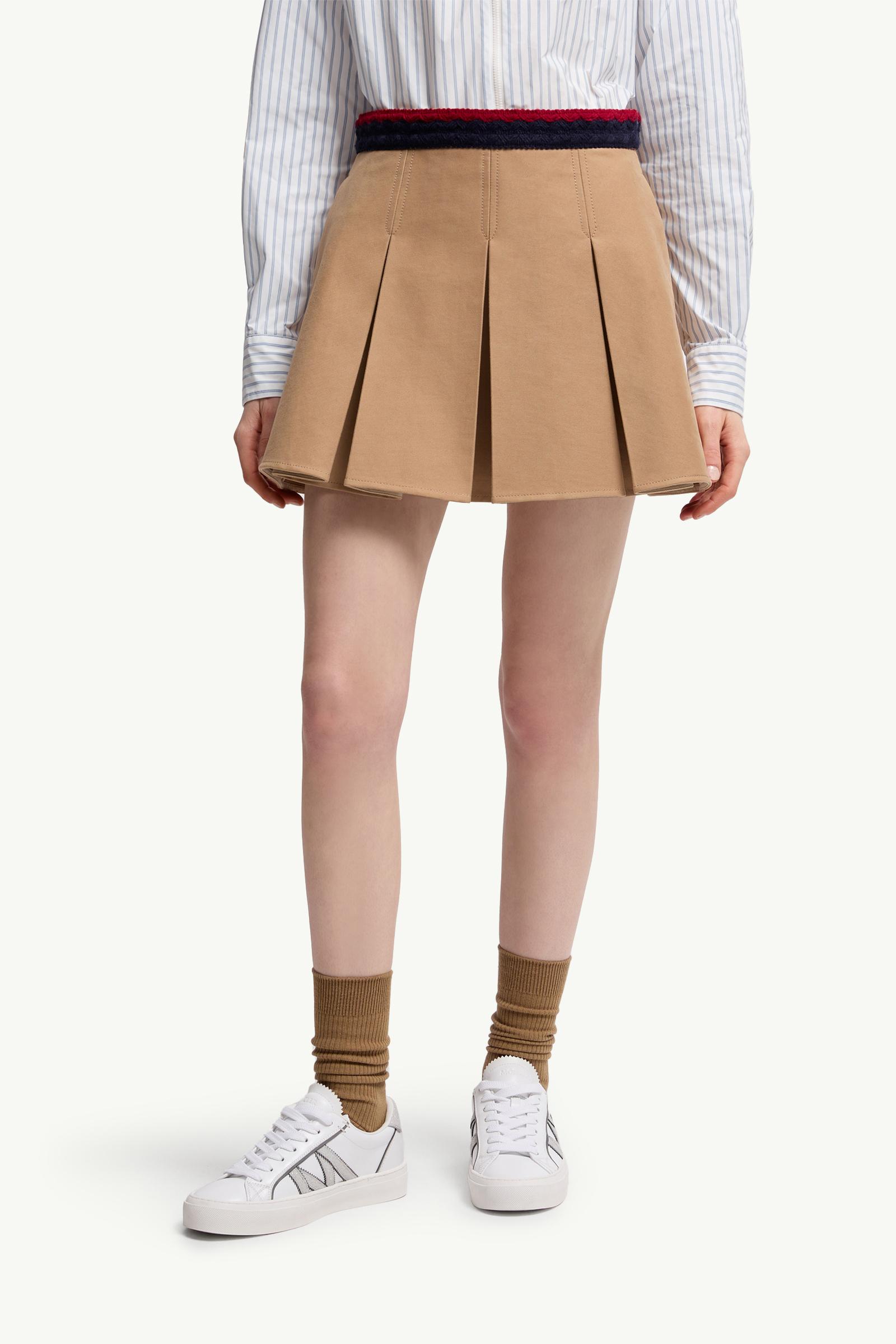 Beige Cotton Gabardine Pleated Mini Skirt - Skirts for Women