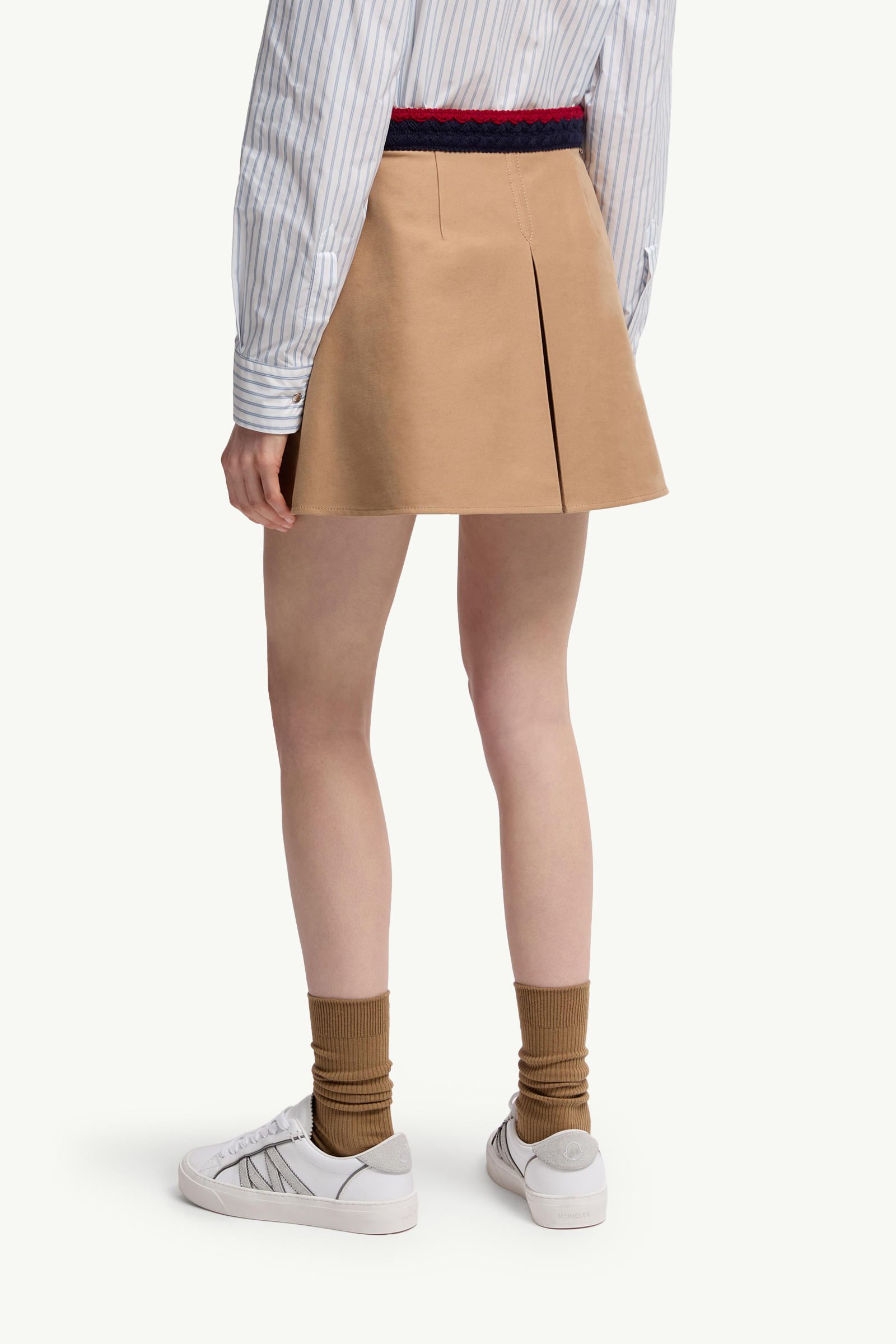 Cotton Gabardine Pleated Mini Skirt Women Beige Moncler 4