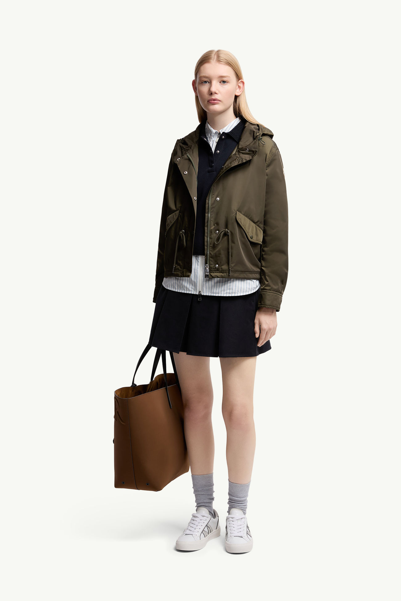 코튼 개버딘 플리츠 미니 스커트 여성 네이비 블루 Moncler 0