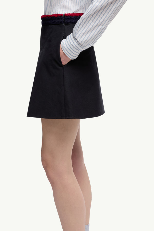 Cotton Gabardine Pleated Mini Skirt Women Navy Blue Moncler 1