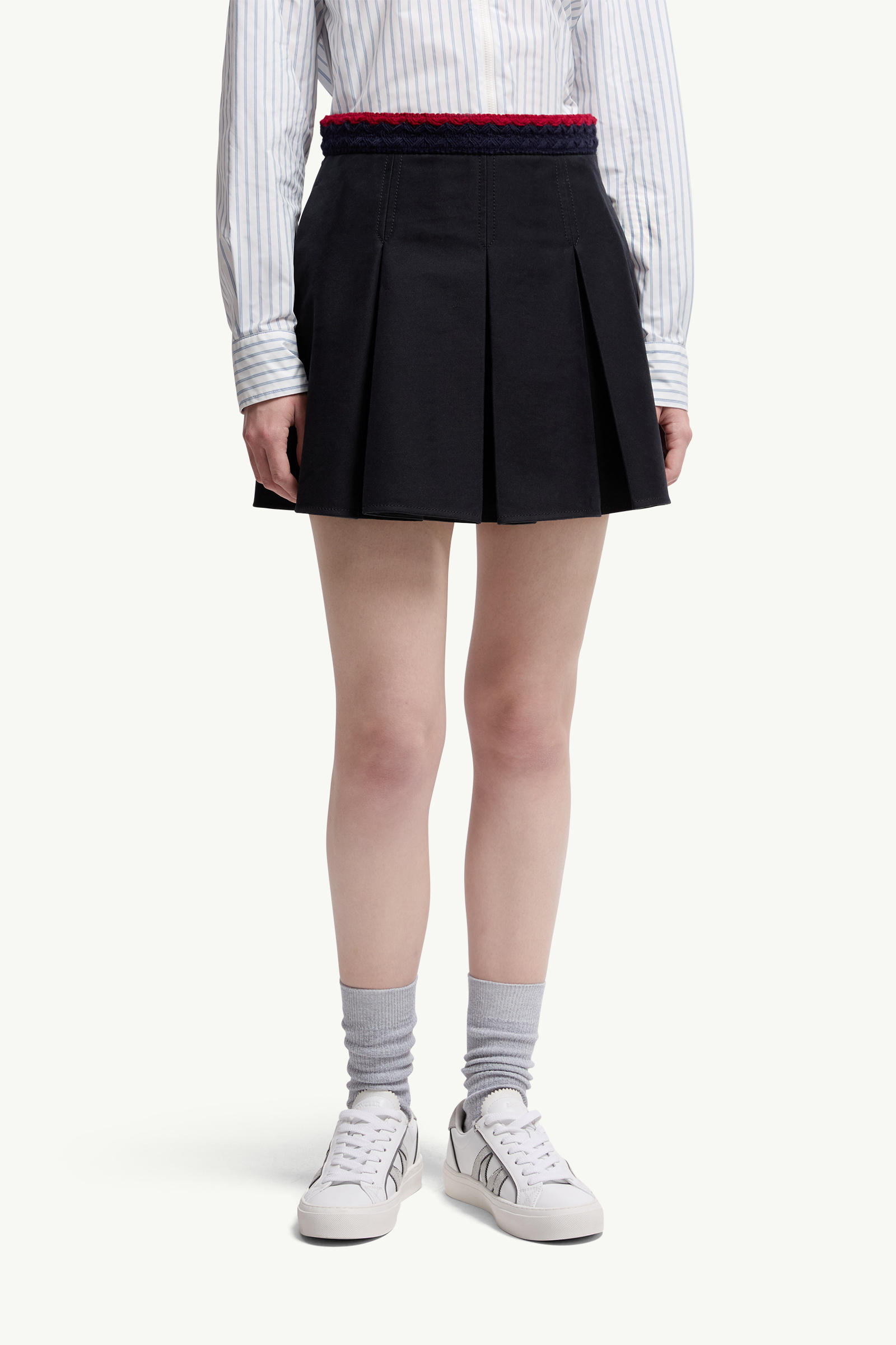 Cotton Gabardine Pleated Mini Skirt Women Navy Blue Moncler 3